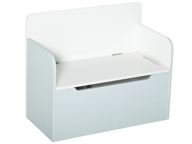 Coffre à jouets banc 2 en 1 - coffre de rangement dim. 60L x 30l x 50H cm - vérin pneumatique MDF bleu clair