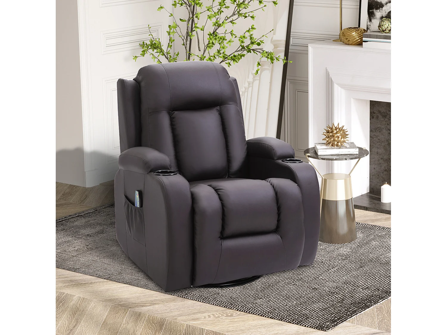 Fauteuil de massage et relaxation électrique chauffant inclinable manuellement repose-pied télécommande chocolat