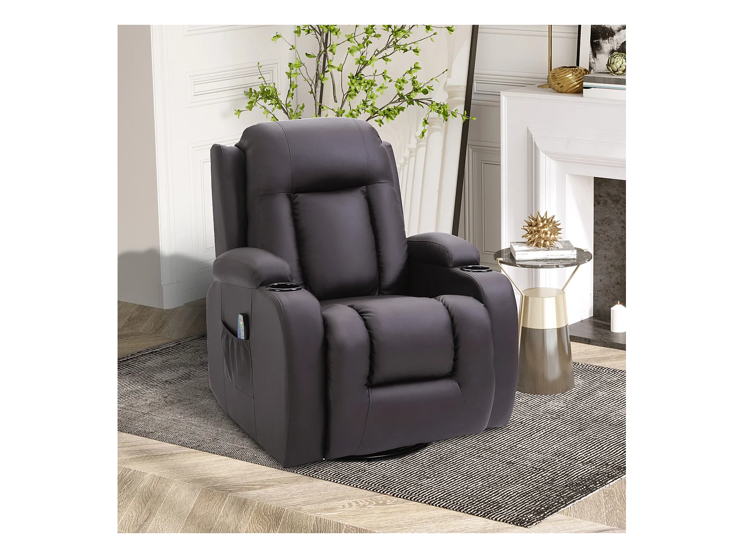 Fauteuil de massage et relaxation électrique chauffant inclinable manuellement repose-pied télécommande chocolat