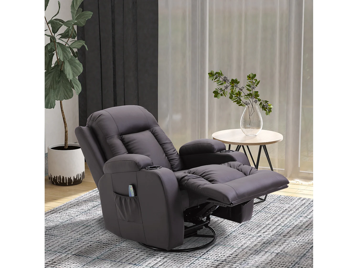 Fauteuil de massage et relaxation électrique chauffant inclinable manuellement repose-pied télécommande chocolat