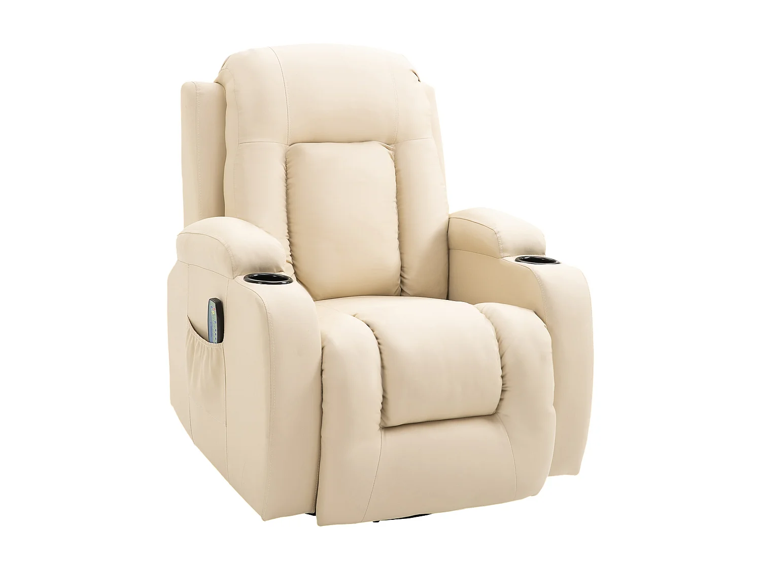 Fauteuil de massage et relaxation électrique chauffant inclinable manuellement repose-pied télécommande crème