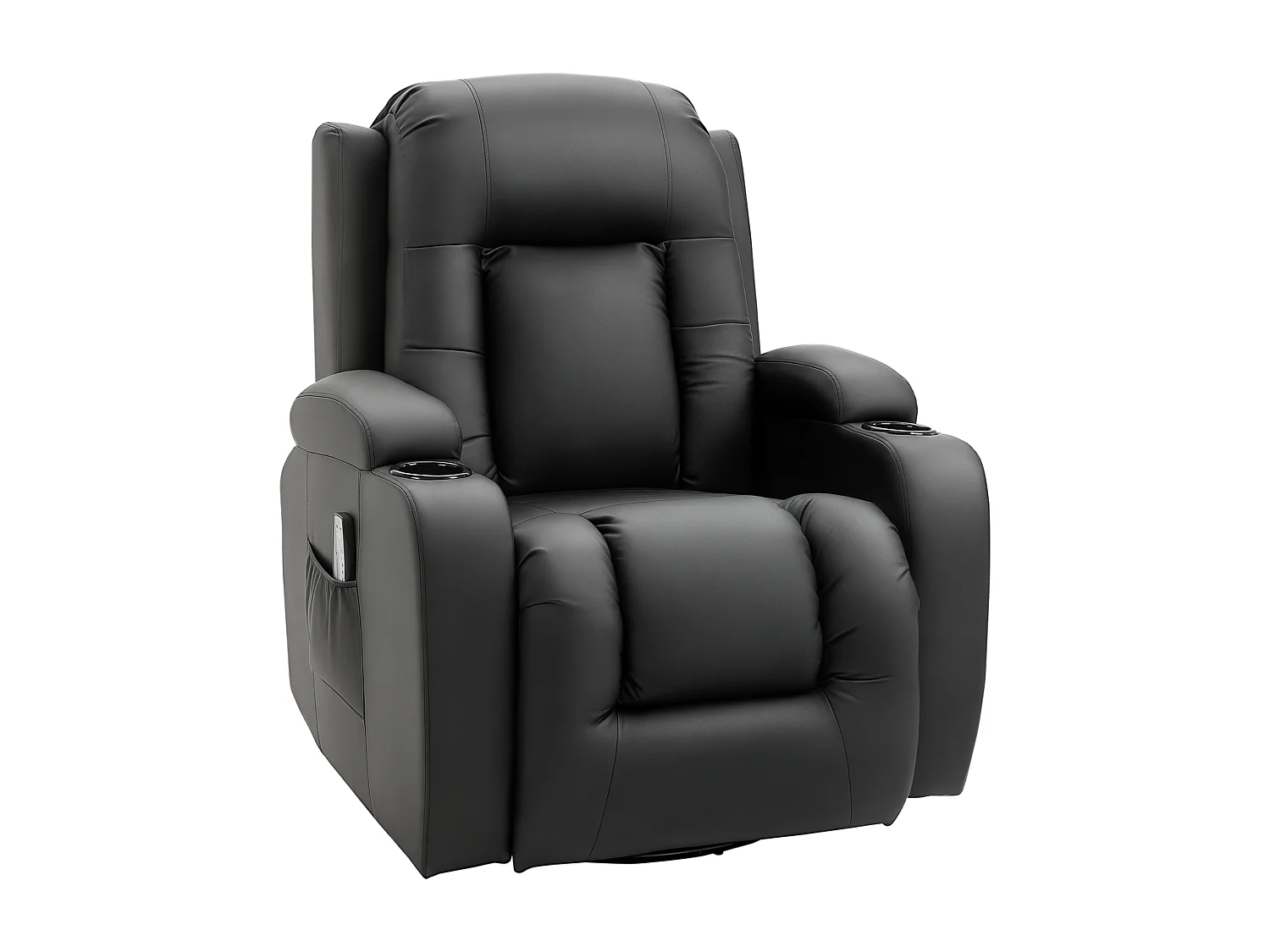 Fauteuil de massage et relaxation électrique chauffant inclinable manuellement repose-pied télécommande noir