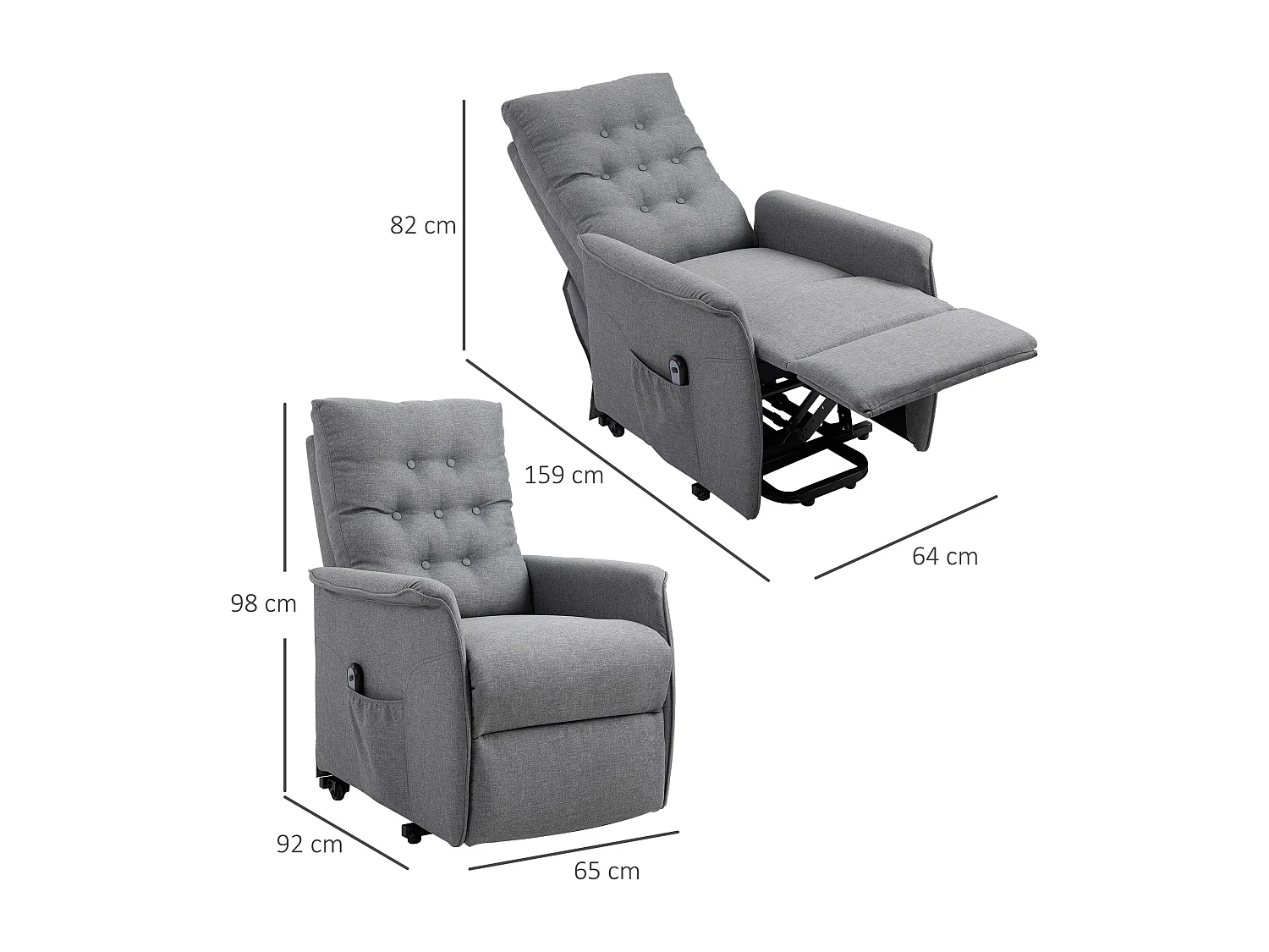 Fauteuil de relaxation électrique fauteuil releveur inclinable avec repose-pied ajustable lin gris