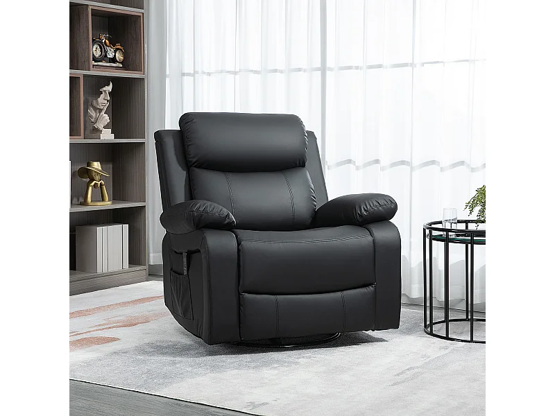 Fauteuil de massage et relaxation électrique  inclinable pivotant repose-pied télécommande noir