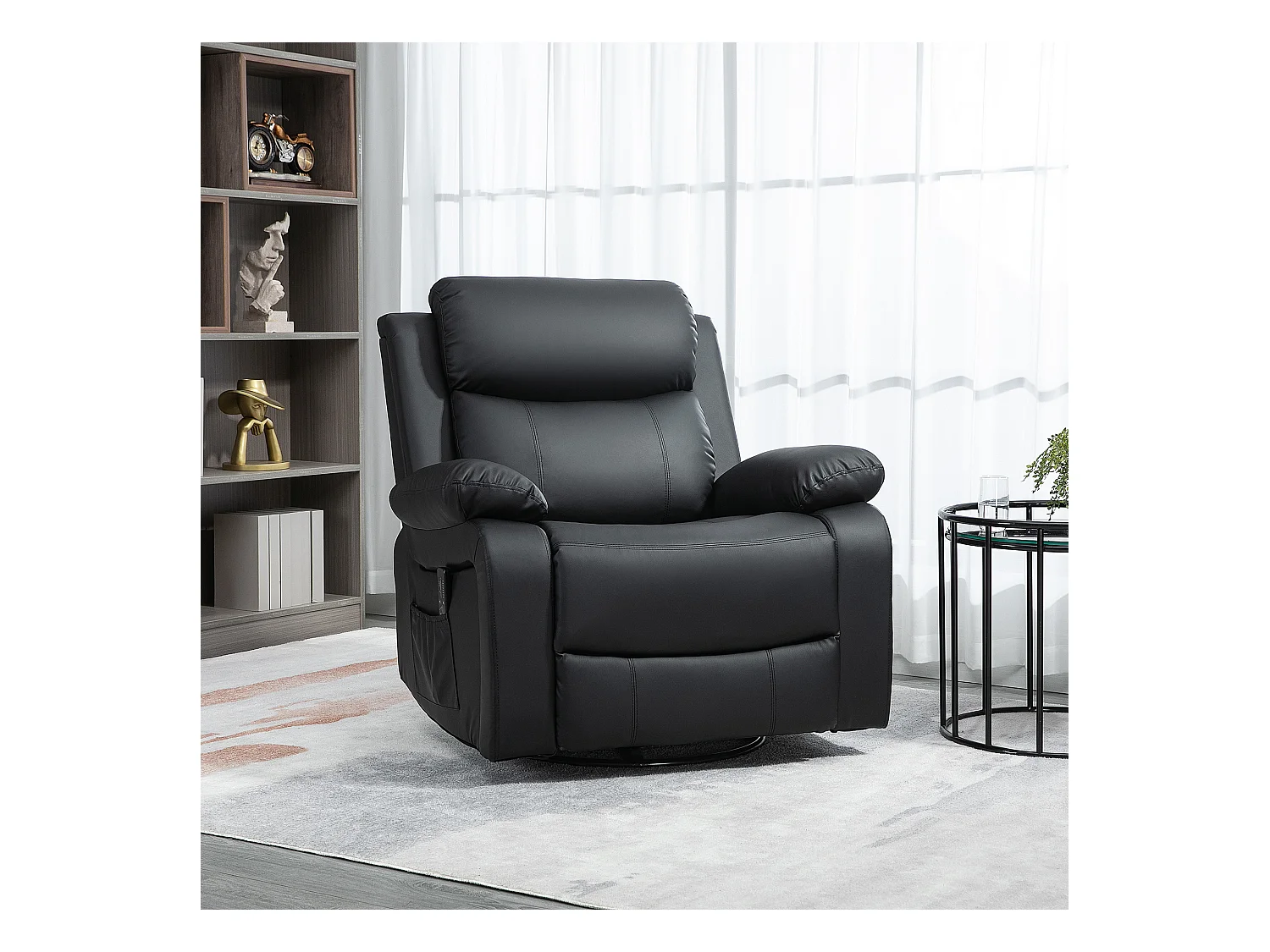 Fauteuil de massage et relaxation électrique  inclinable pivotant repose-pied télécommande noir