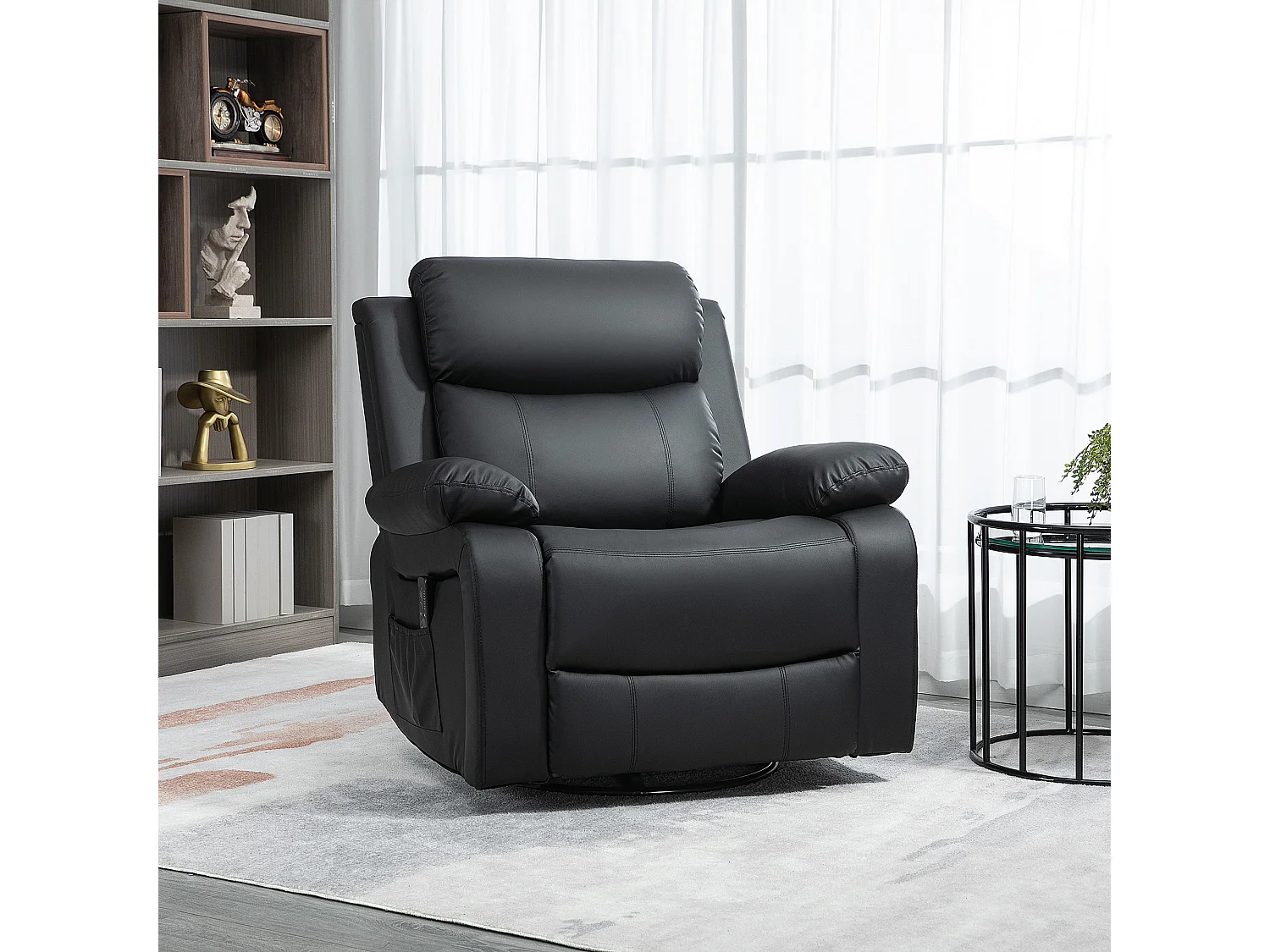 Fauteuil de massage et relaxation électrique  inclinable pivotant repose-pied télécommande noir
