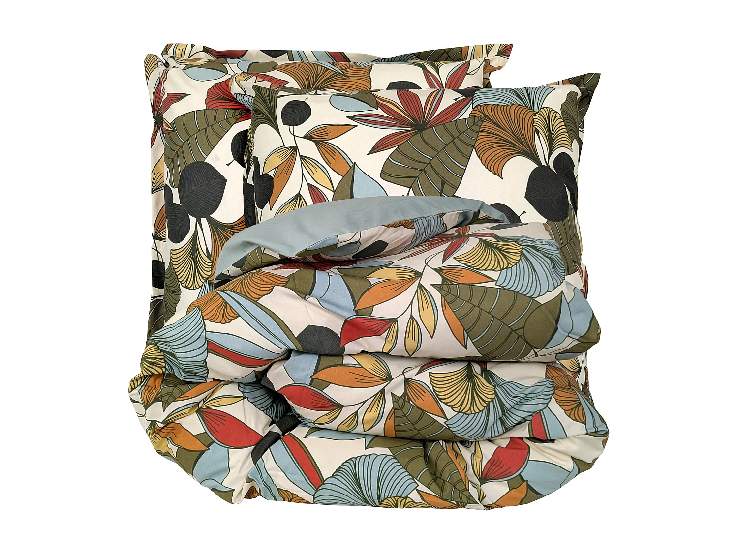 Parure de lit percale de coton 140x200 cm CASCADE vert Sauge 2 pièces