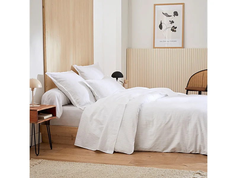 Parure de lit 200x200 satin de coton GRAND HÔTEL 3 pièces blanc