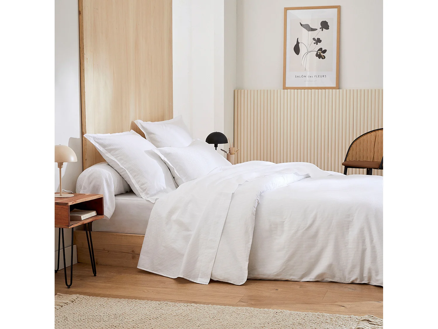 Parure de lit 200x200 satin de coton GRAND HÔTEL 3 pièces blanc