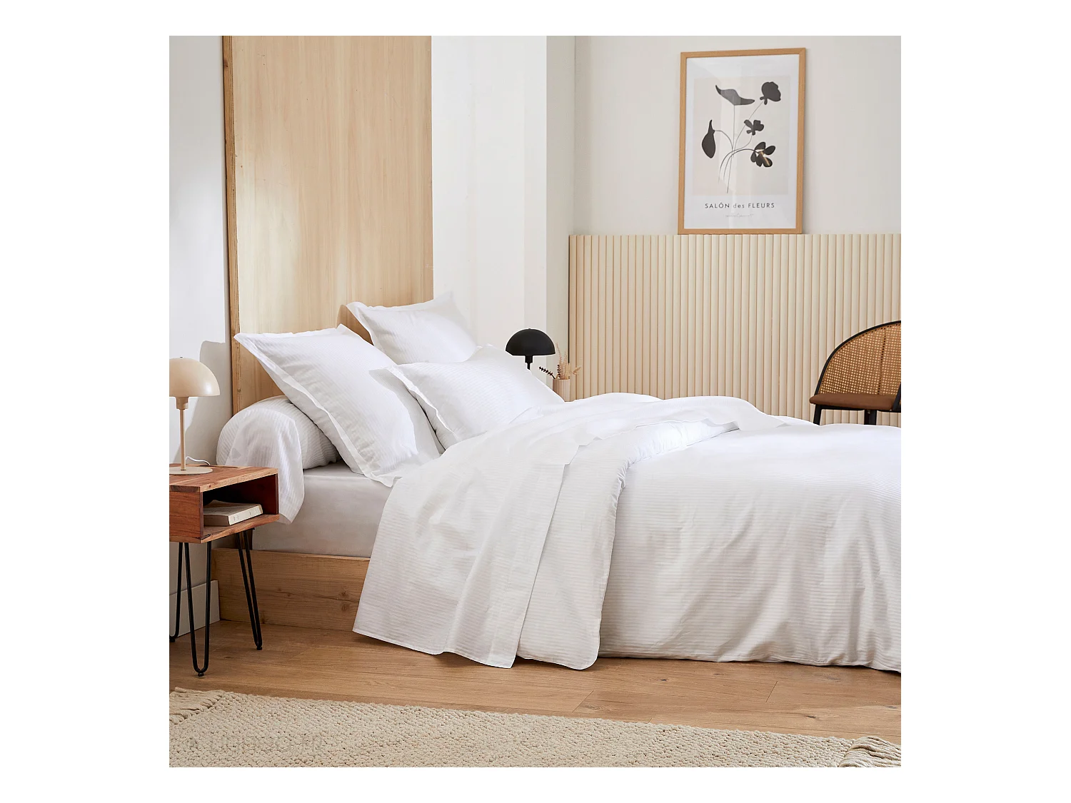 Parure de lit 140x200 satin de coton GRAND HÔTEL 2 pièces blanc