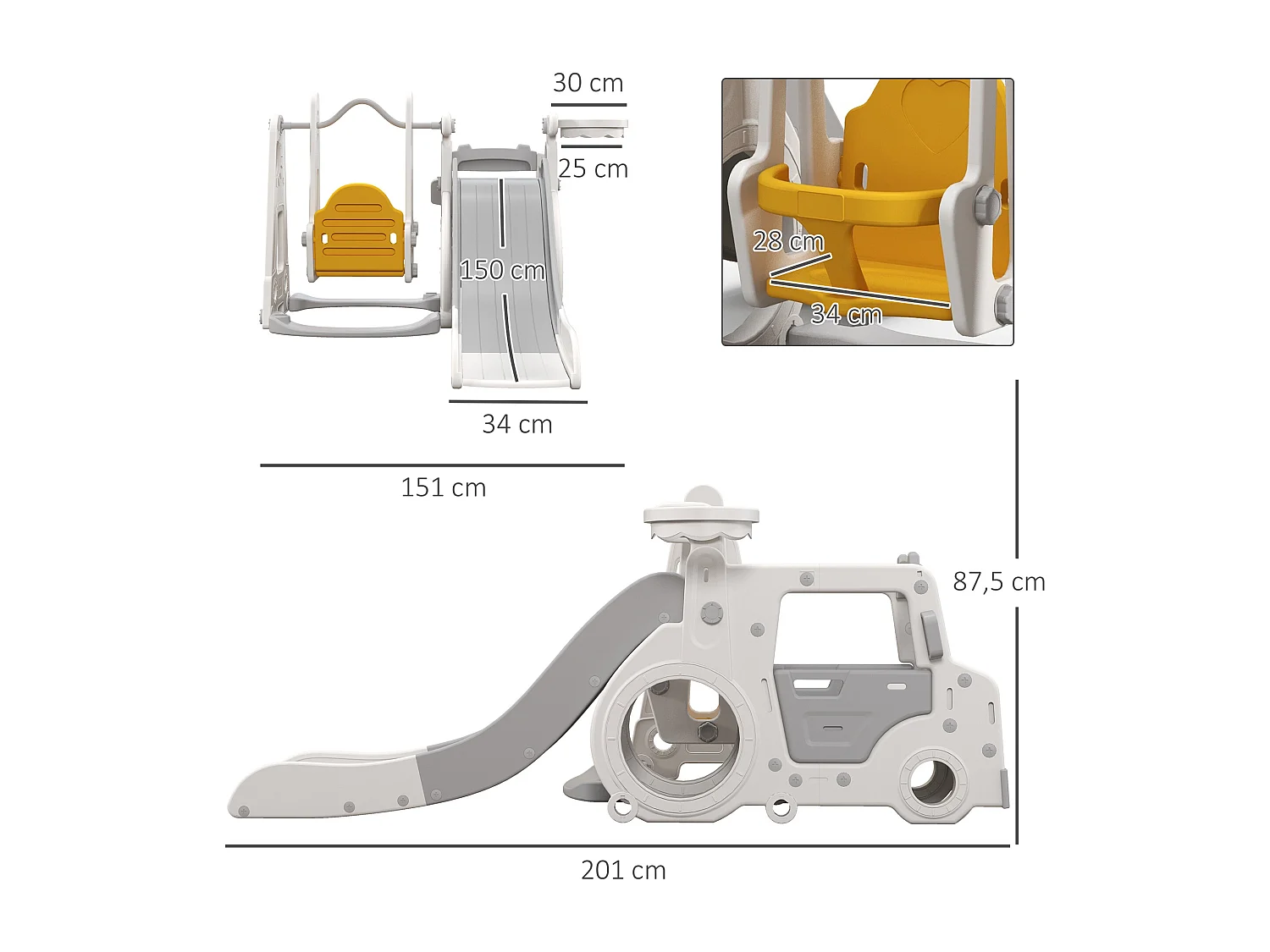 Portique enfant toboggan, balançoire, panier basket-ball, échelle, maisonnette, franchissement - aire de jeux 6 en 1 - intérieur extérieur - blanc gris
