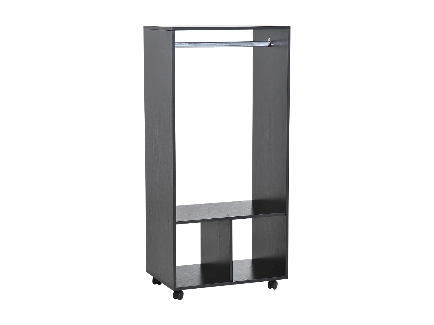 Armoire penderie étagère 2 niches penderie 4 roulettes pivotantes dim. 60L x 40l x 128H cm noir