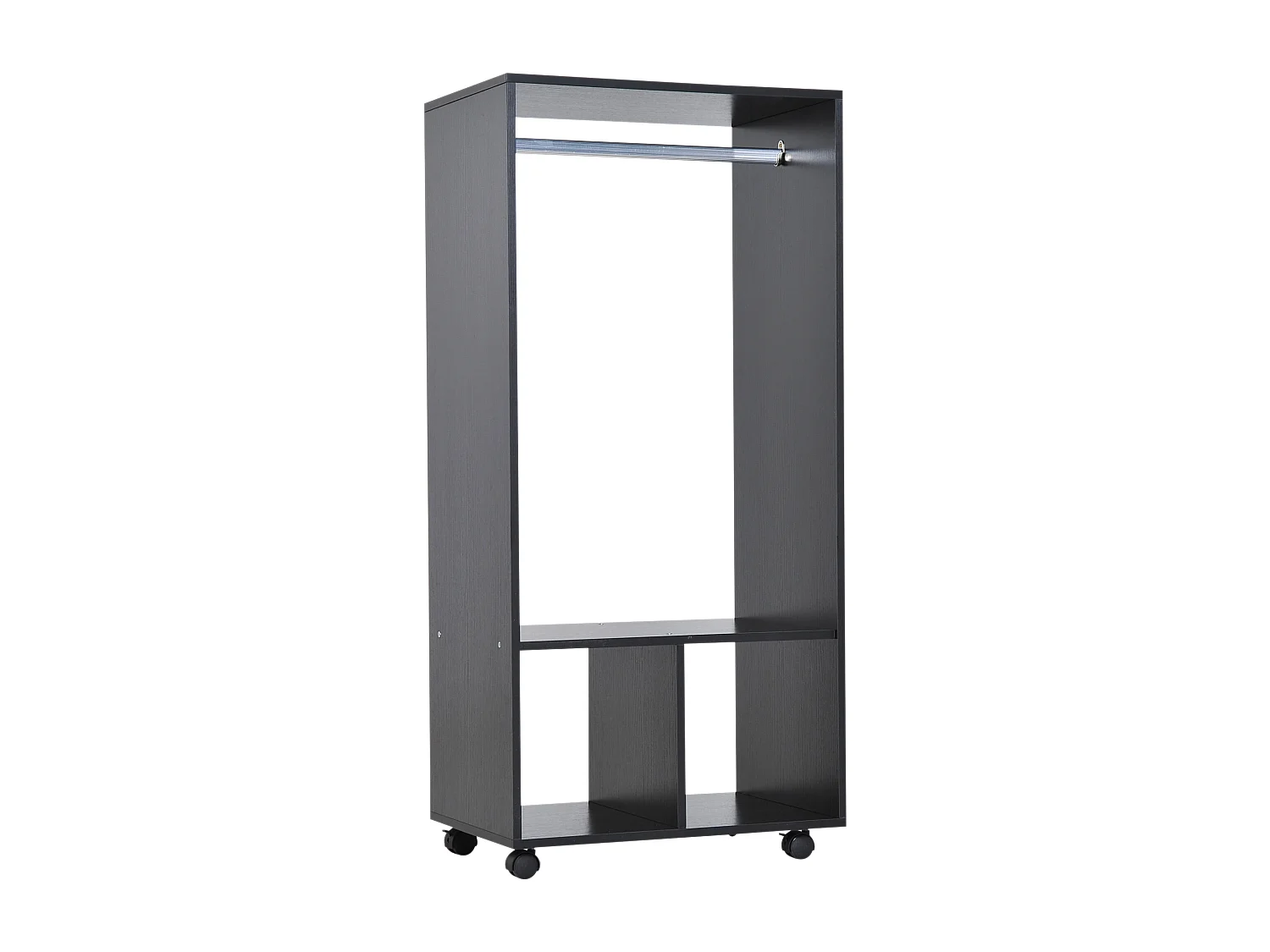 Armoire penderie étagère 2 niches penderie 4 roulettes pivotantes dim. 60L x 40l x 128H cm noir