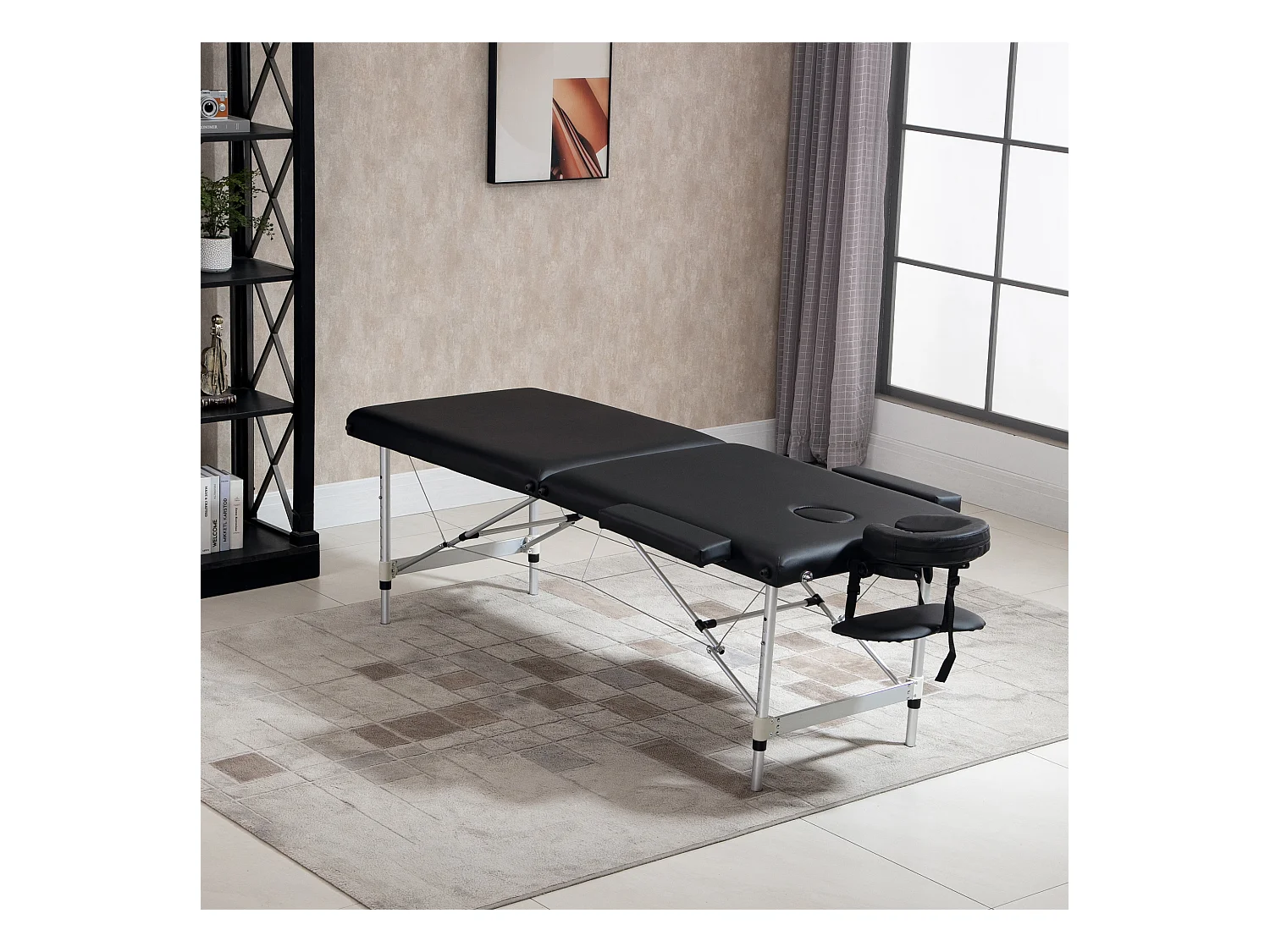 Table de massage pliable 3 zones hauteur réglable dim. 185L x 70l x 59-84H cm sac transport alu. synthétique PVC noir