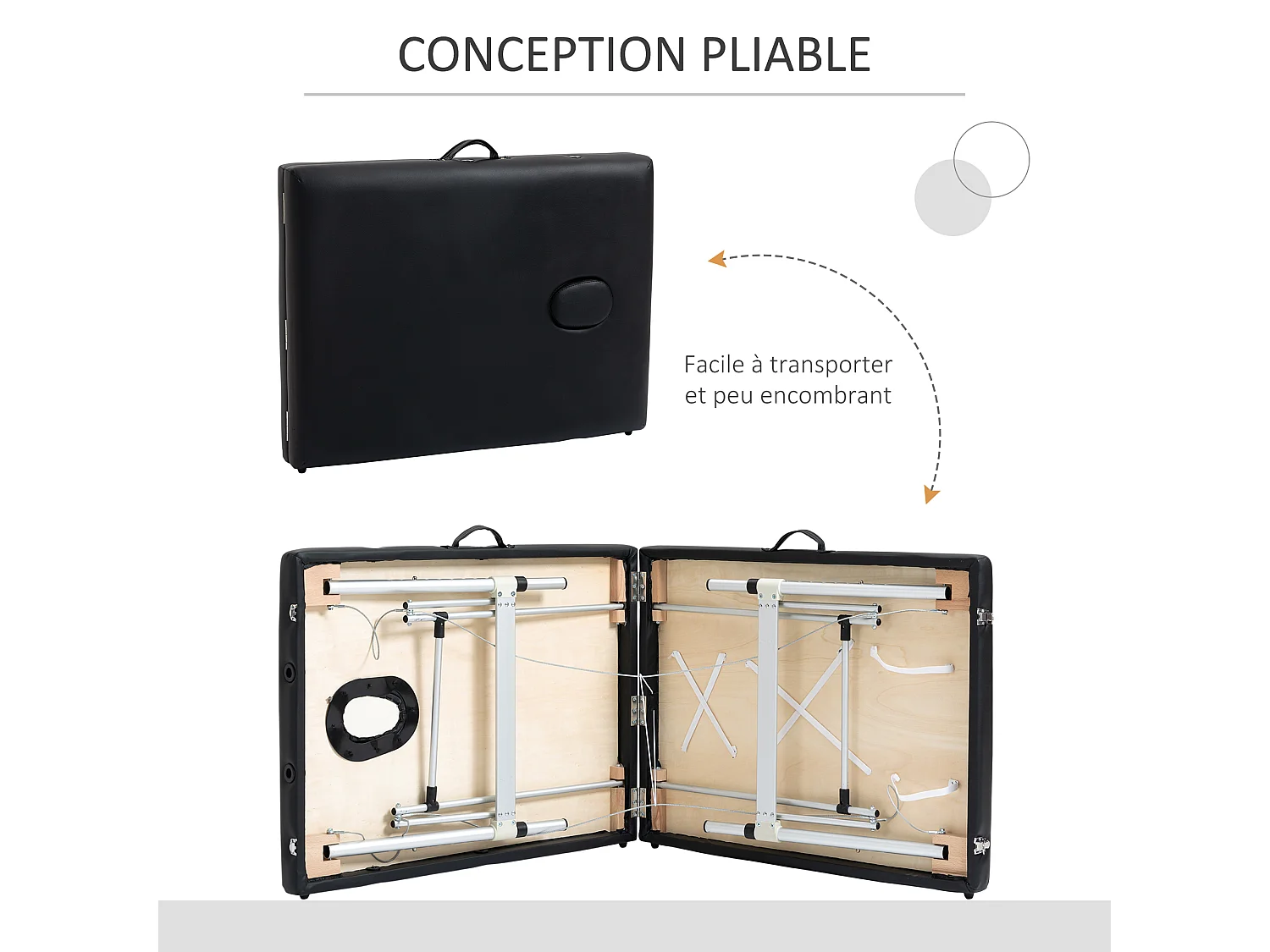 Table de massage pliable 3 zones hauteur réglable dim. 185L x 70l x 59-84H cm sac transport alu. synthétique PVC noir