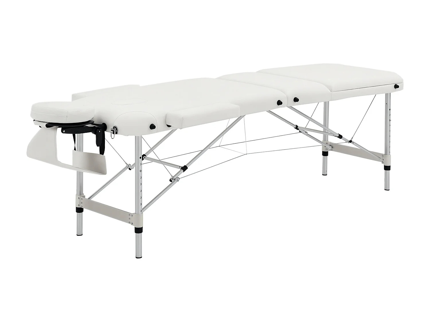 Table de massage pliable 3 zones hauteur réglable dim. 215L x 60l x 61-84H cm alu. synthétique PVC blanc