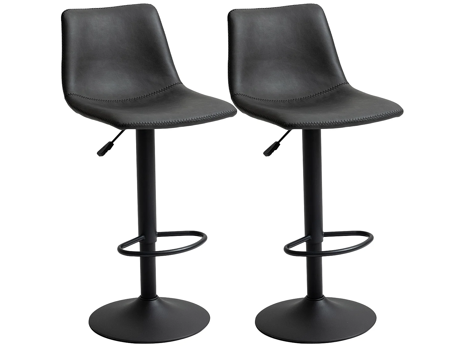 Lot de 2 tabourets de bar Vintage hauteur réglable pivotant avec repose-pied PU avec surpiqûres gris foncé