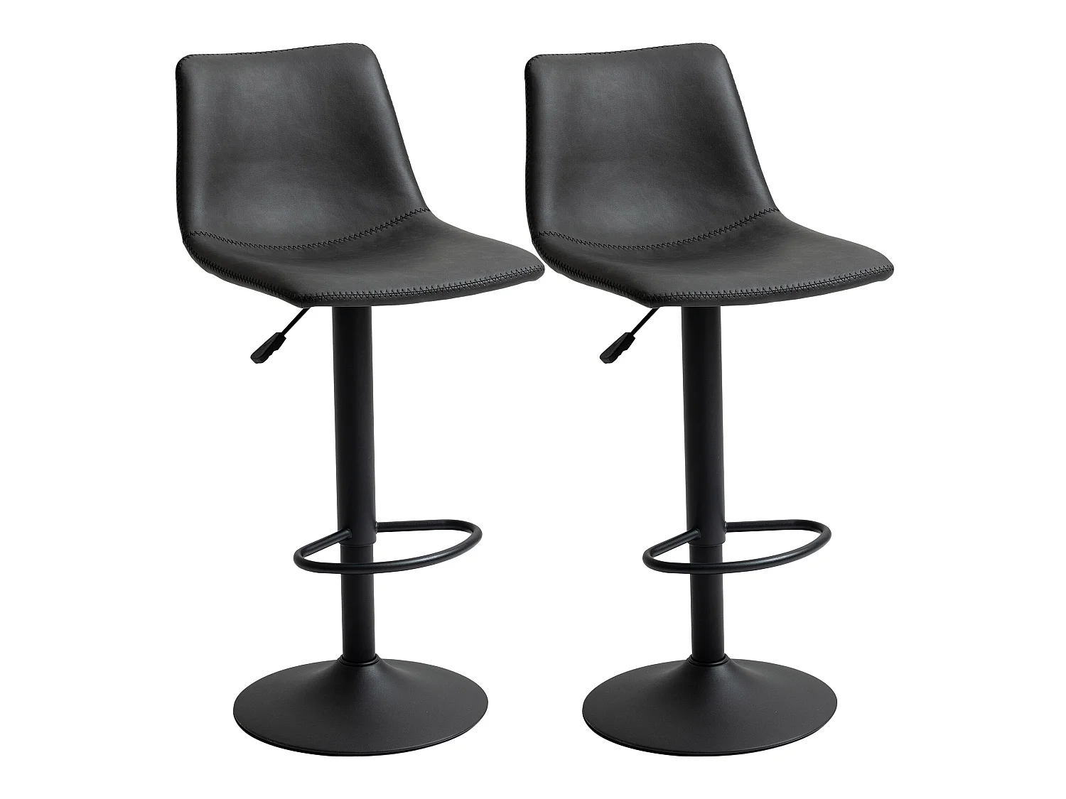 Lot de 2 tabourets de bar Vintage hauteur réglable pivotant avec repose-pied PU avec surpiqûres gris foncé