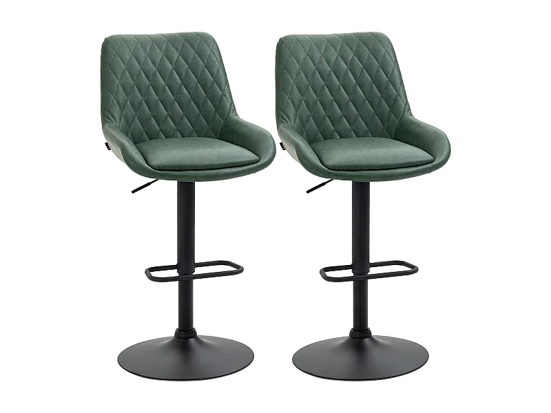 Lot de 2 tabourets de bar Vintage pivotant réglable dossier capitonné - repose-pied - revêtement synthétique vert