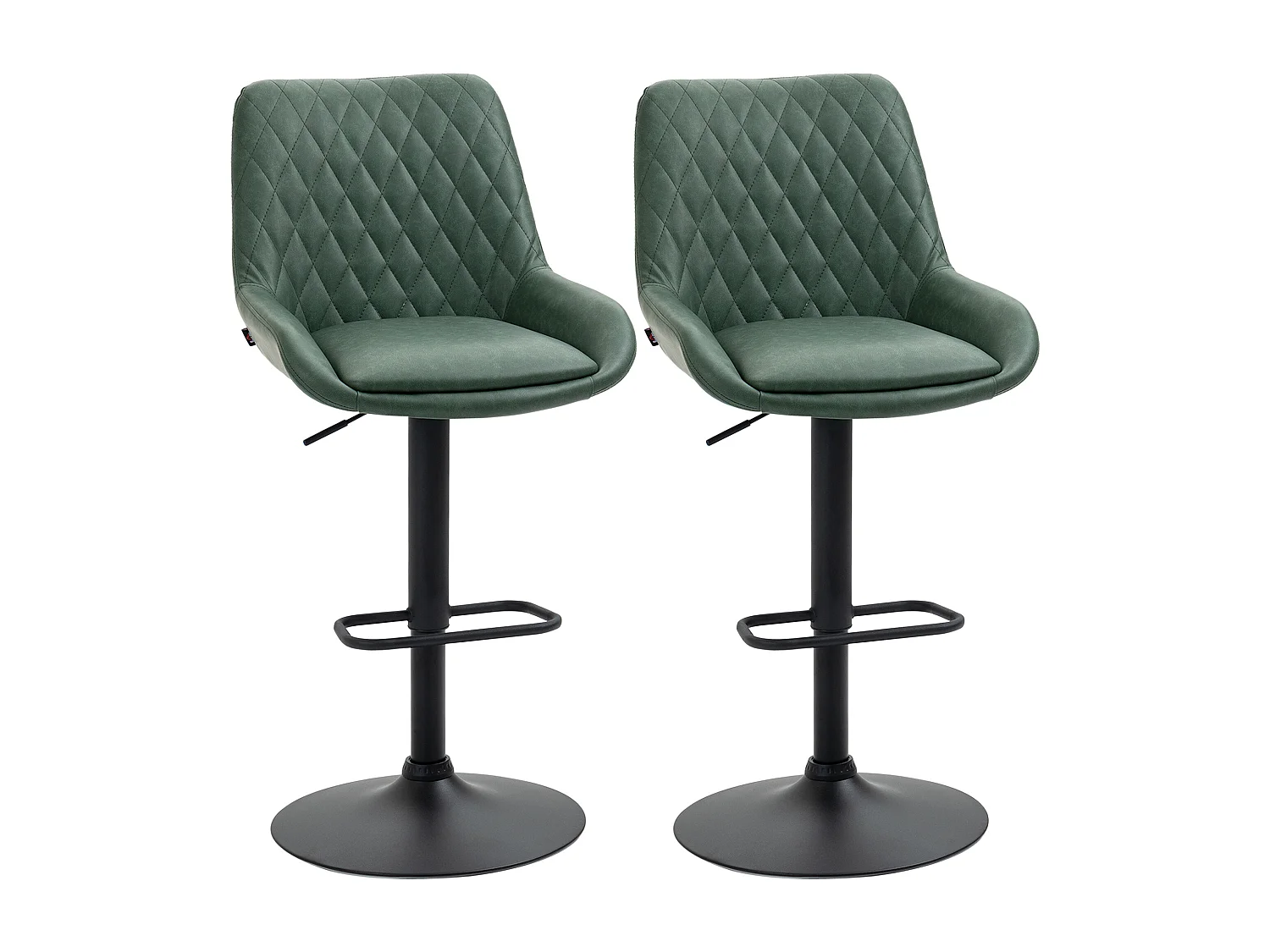 Lot de 2 tabourets de bar Vintage pivotant réglable dossier capitonné - repose-pied - revêtement synthétique vert
