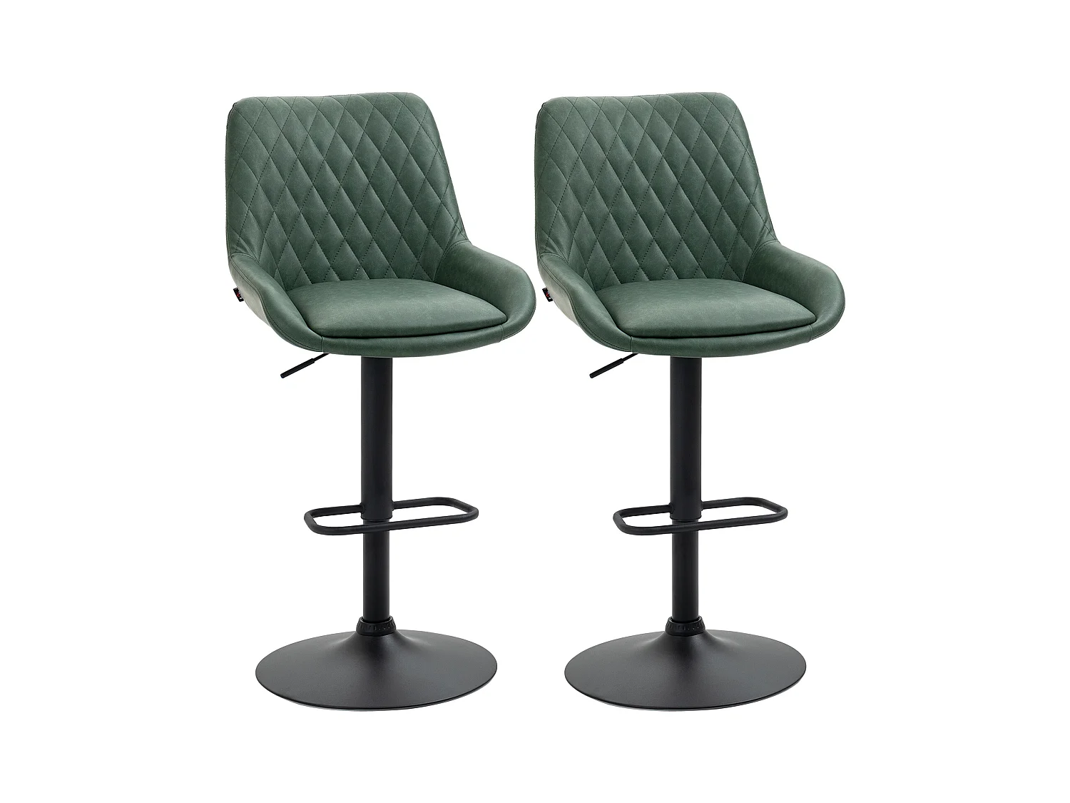 Lot de 2 tabourets de bar Vintage pivotant réglable dossier capitonné - repose-pied - revêtement synthétique vert