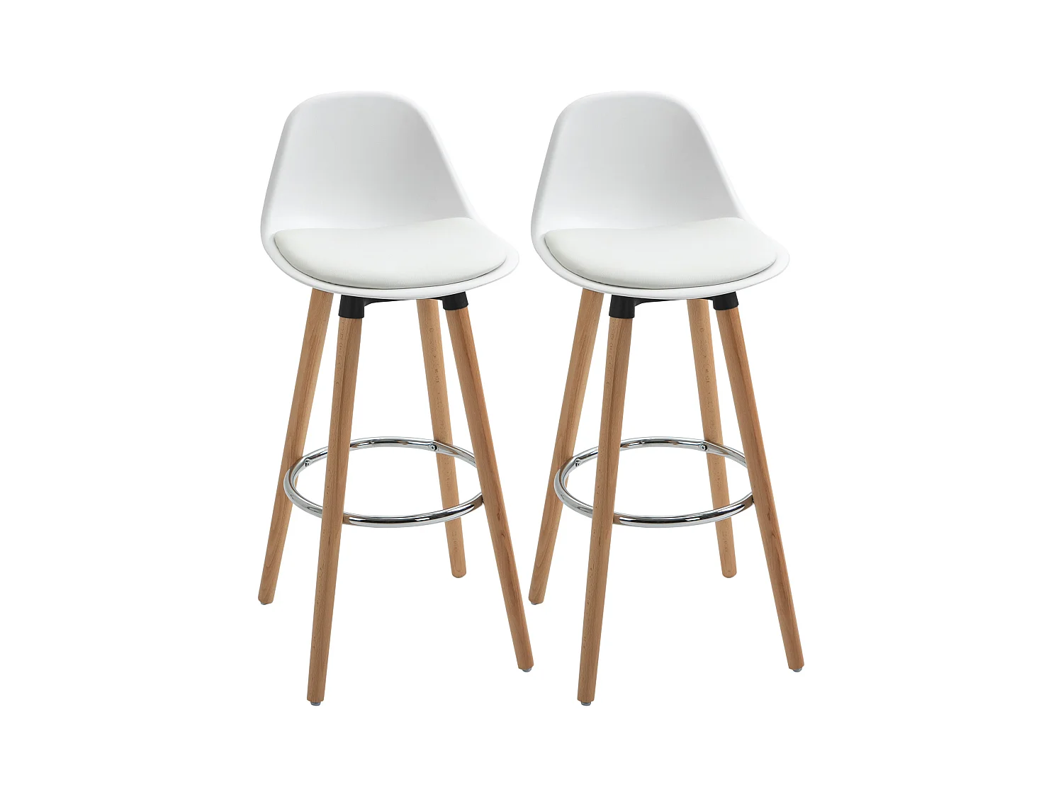 Tabourets de bar style scandinave - lot de 2 tabourets de bar avec repose-pieds - piètement bois de hêtre assise PU blanc