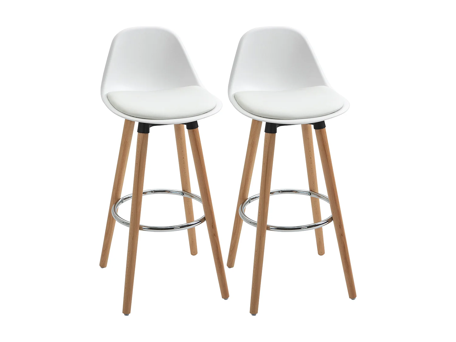 Tabourets de bar style scandinave - lot de 2 tabourets de bar avec repose-pieds - piètement bois de hêtre assise PU blanc