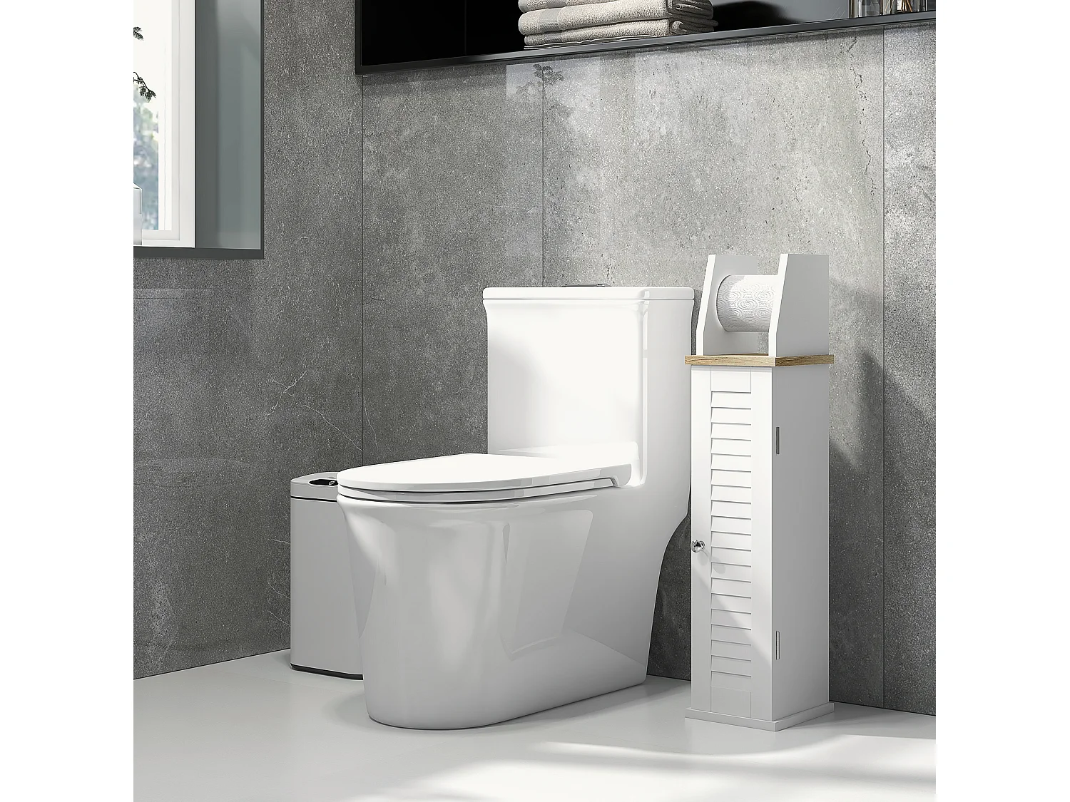 Support papier toilette - porte-papier toilette - armoire pour papier toilette - 2 niveaux, porte-papier - MDF blanc aspect bois clair