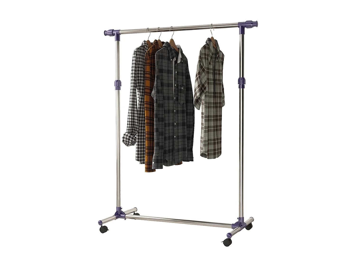 Portant sur roulettes - portant à vêtements réglable en hauteur et longueur - dim. 86/160L x 45l x 95/170H cm - acier inox.