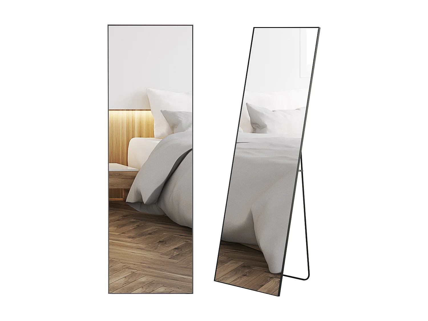 Miroir sur pied ou mural rectangulaire grande taille dim. 50L x 37l x 158H cm verre métal noir