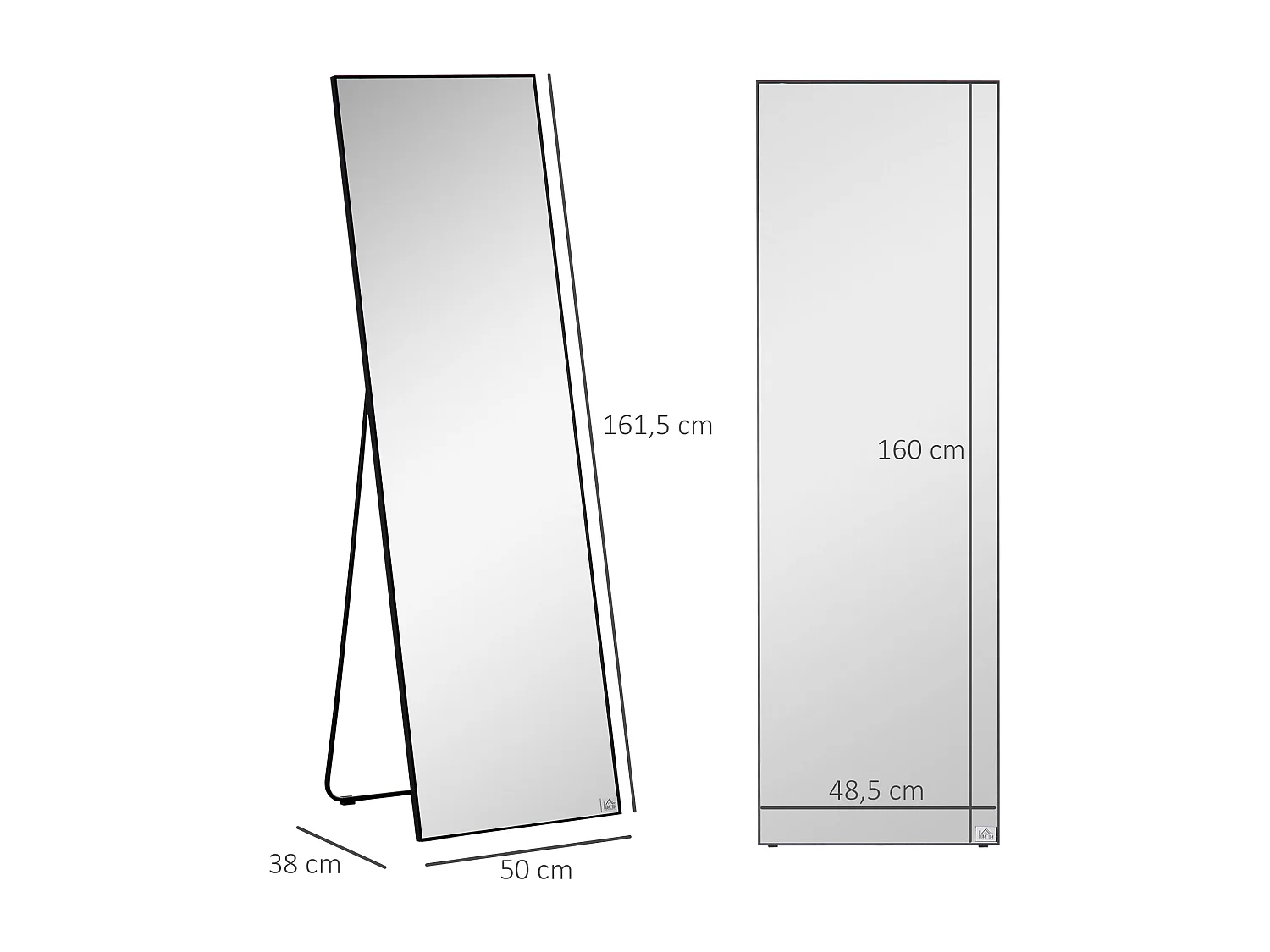 Miroir sur pied ou mural rectangulaire grande taille dim. 50L x 37l x 158H cm verre métal noir