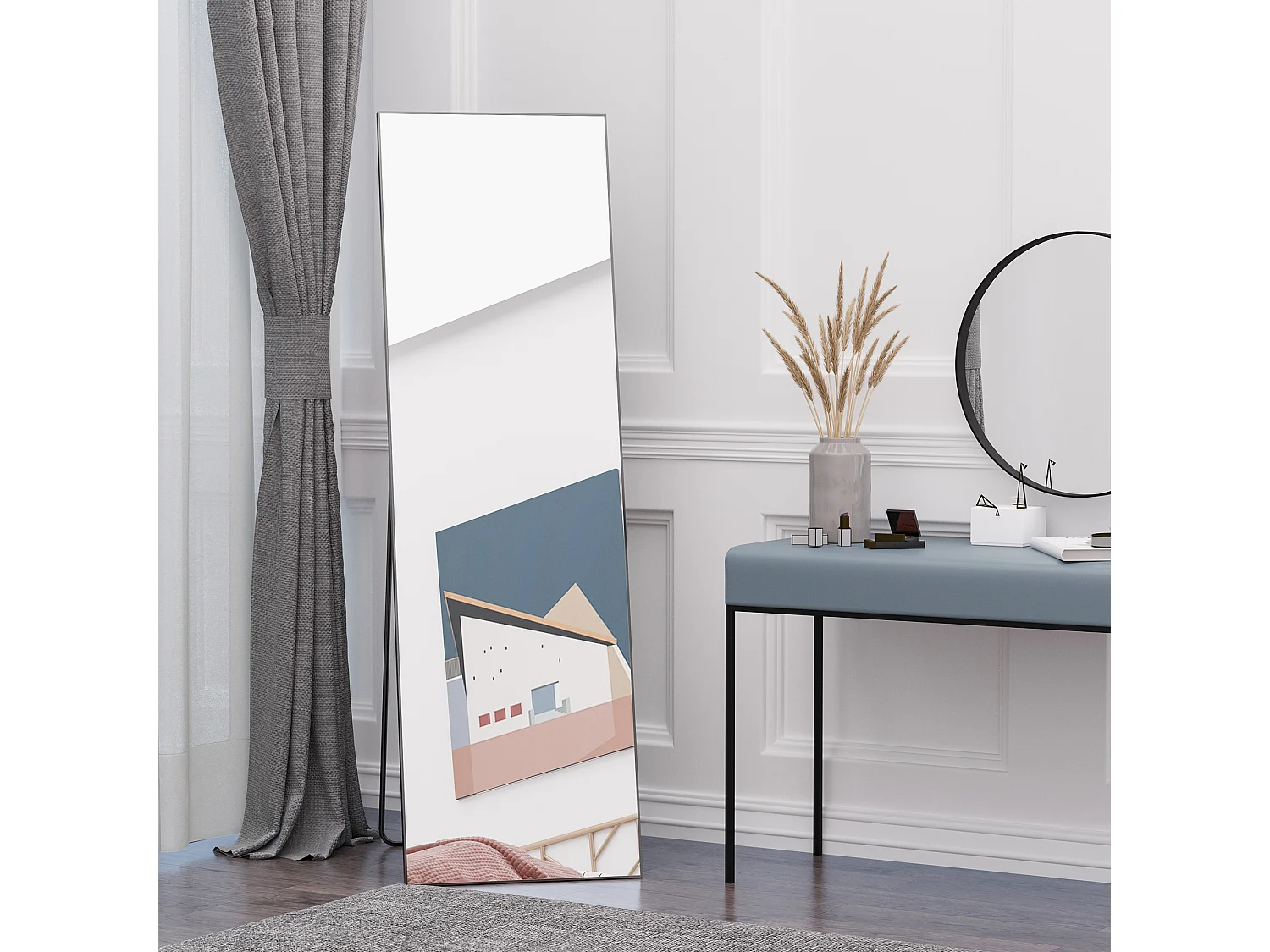 Miroir sur pied ou mural rectangulaire grande taille dim. 50L x 37l x 158H cm verre métal noir