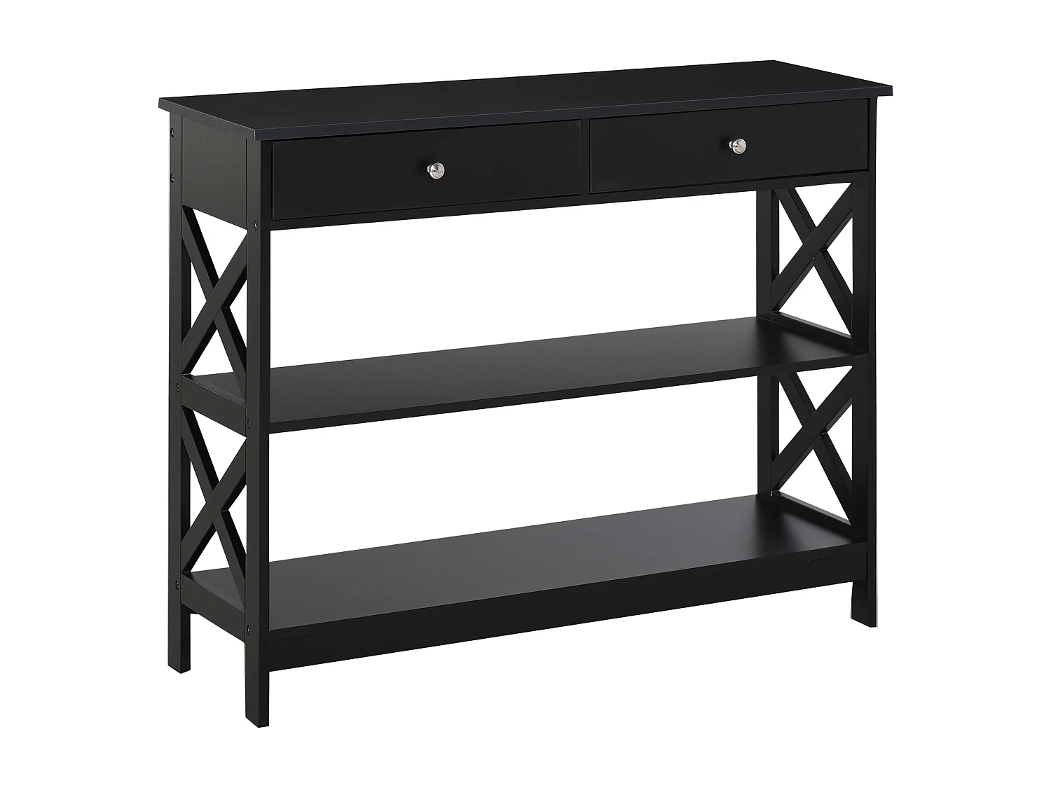 Console style table de drapier néo-rétro 2 tiroirs 2 étagères dim. 100L x 30l x 80H cm MDF noir