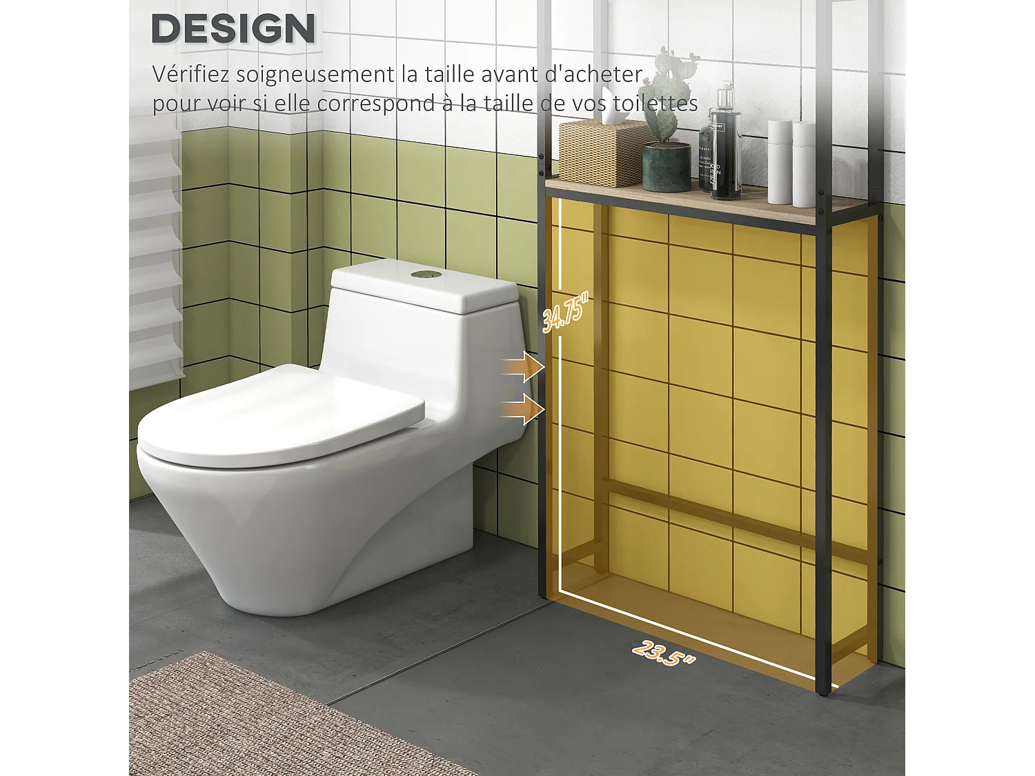 Meuble WC meuble dessus toilettes style industriel 2 portes 2 étagères acier noir aspect chêne clair