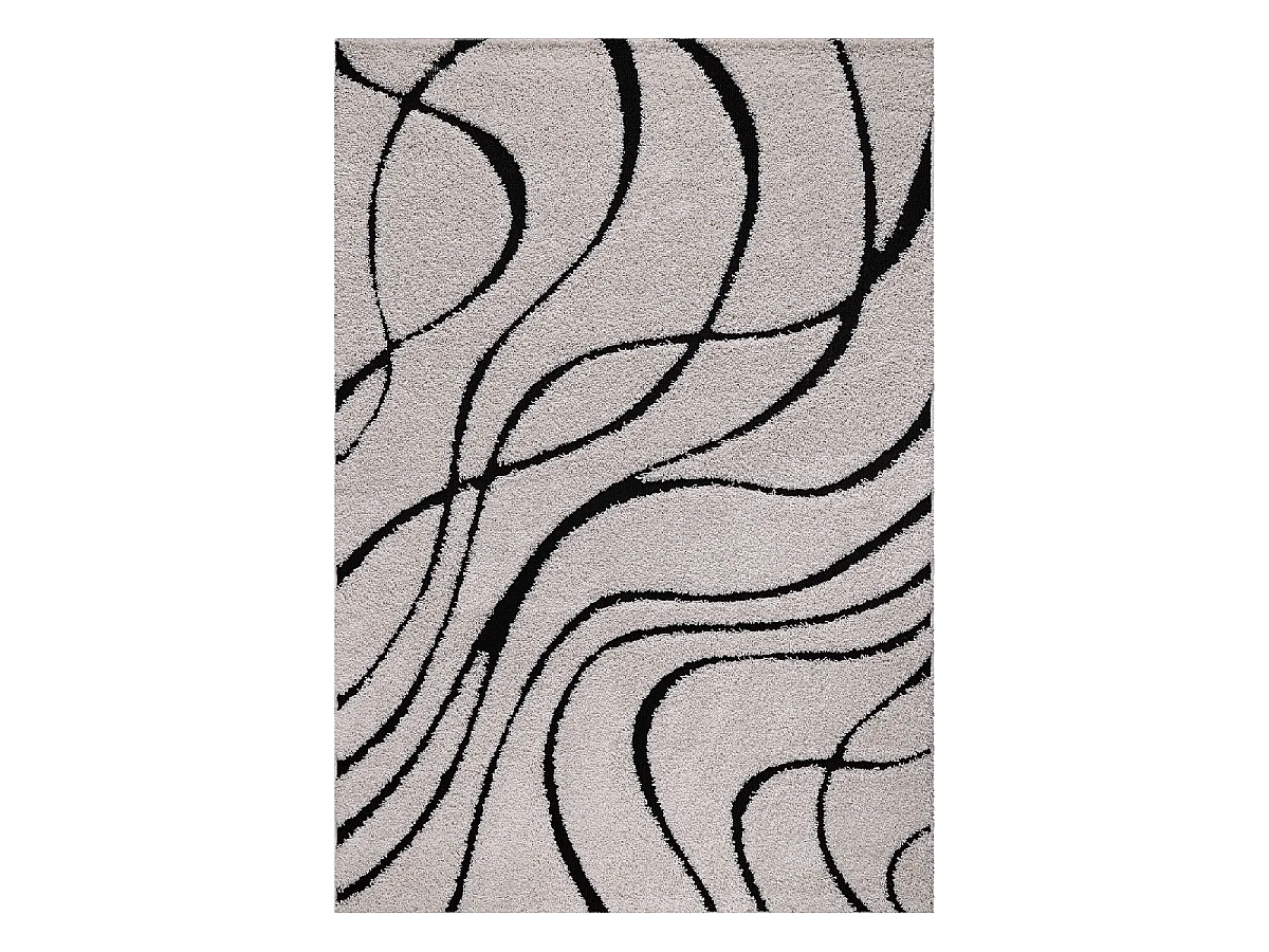 Tapis shaggy 160x220 rectangle tissé crème motif géométrique POUDA