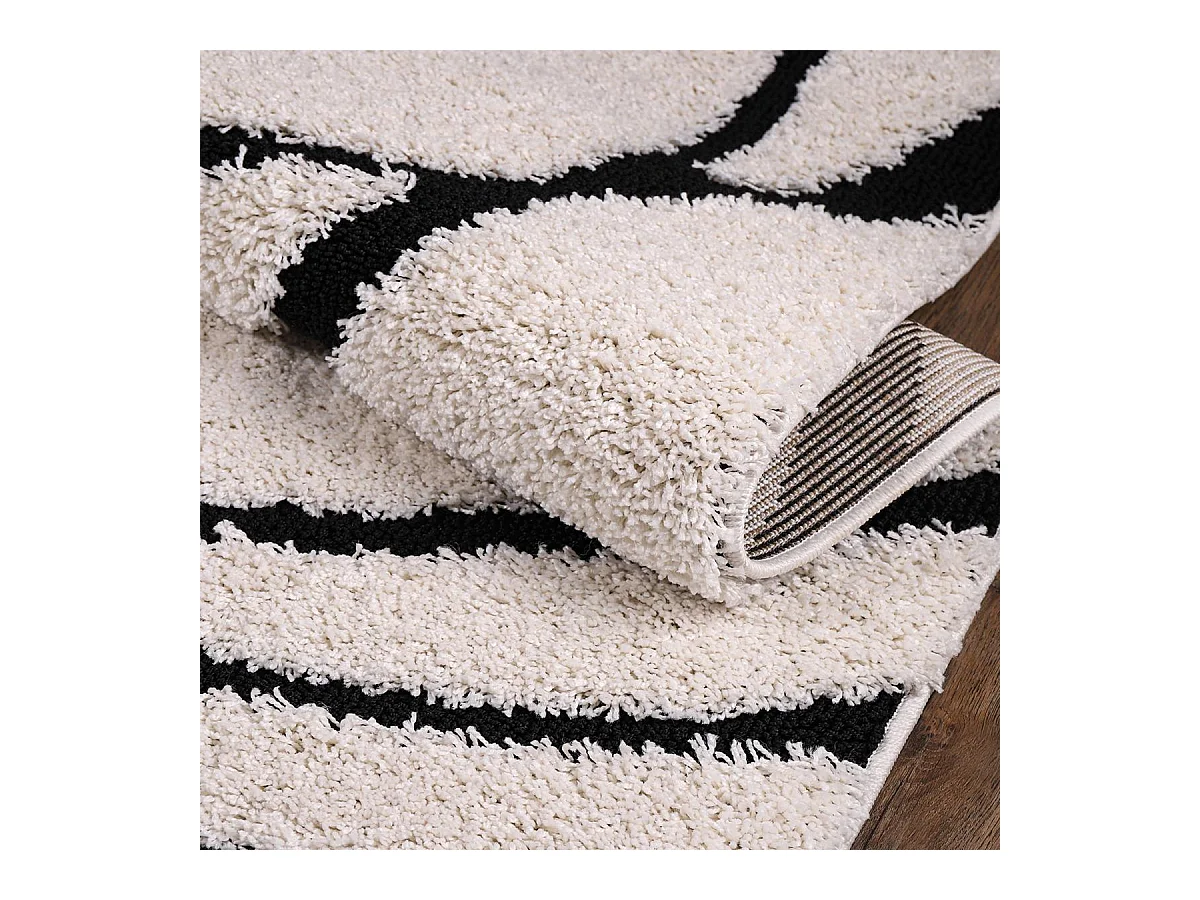 Tapis shaggy 160x220 rectangle tissé crème motif géométrique POUDA