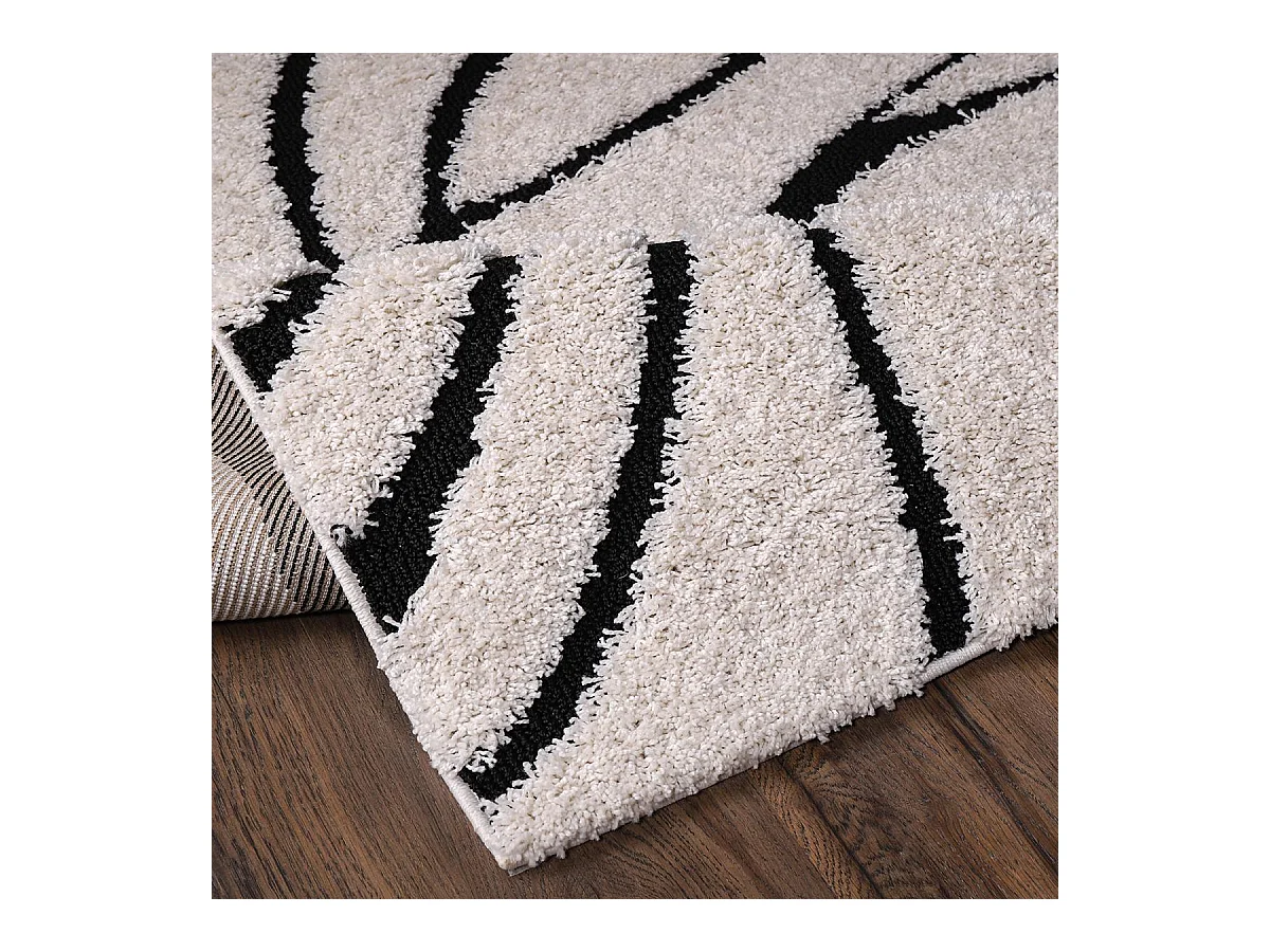 Tapis shaggy 160x220 rectangle tissé crème motif géométrique POUDA