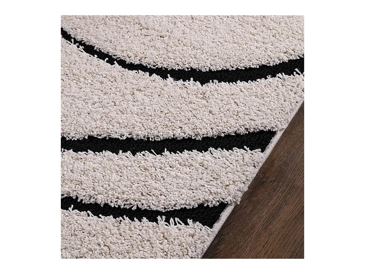 Tapis shaggy 160x220 rectangle tissé crème motif géométrique POUDA