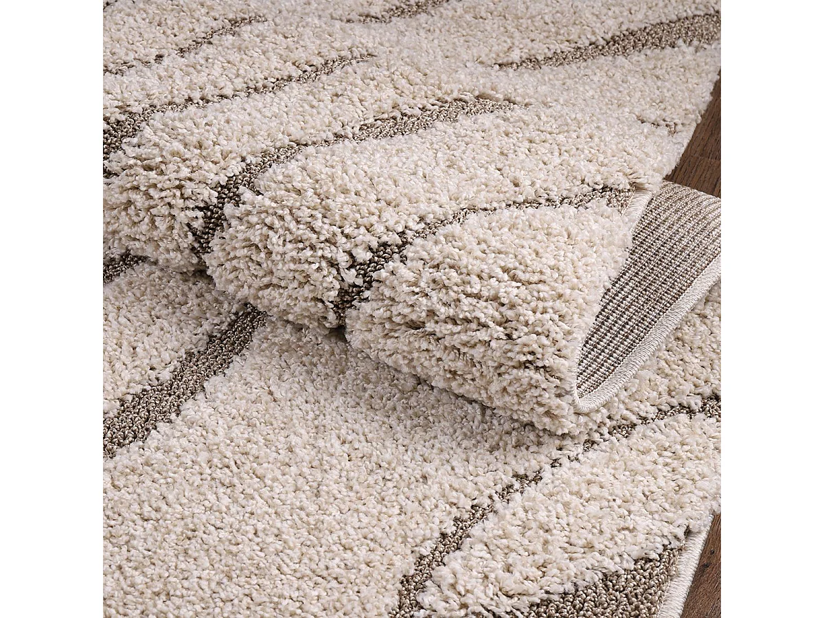 Tapis shaggy 80x150 rectangle tissé beige motif géométrique POUDA