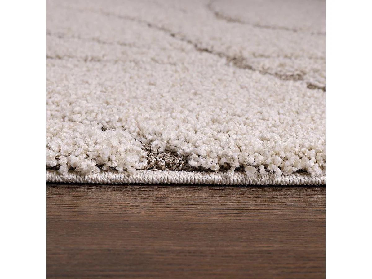 Tapis shaggy 80x150 rectangle tissé beige motif géométrique POUDA