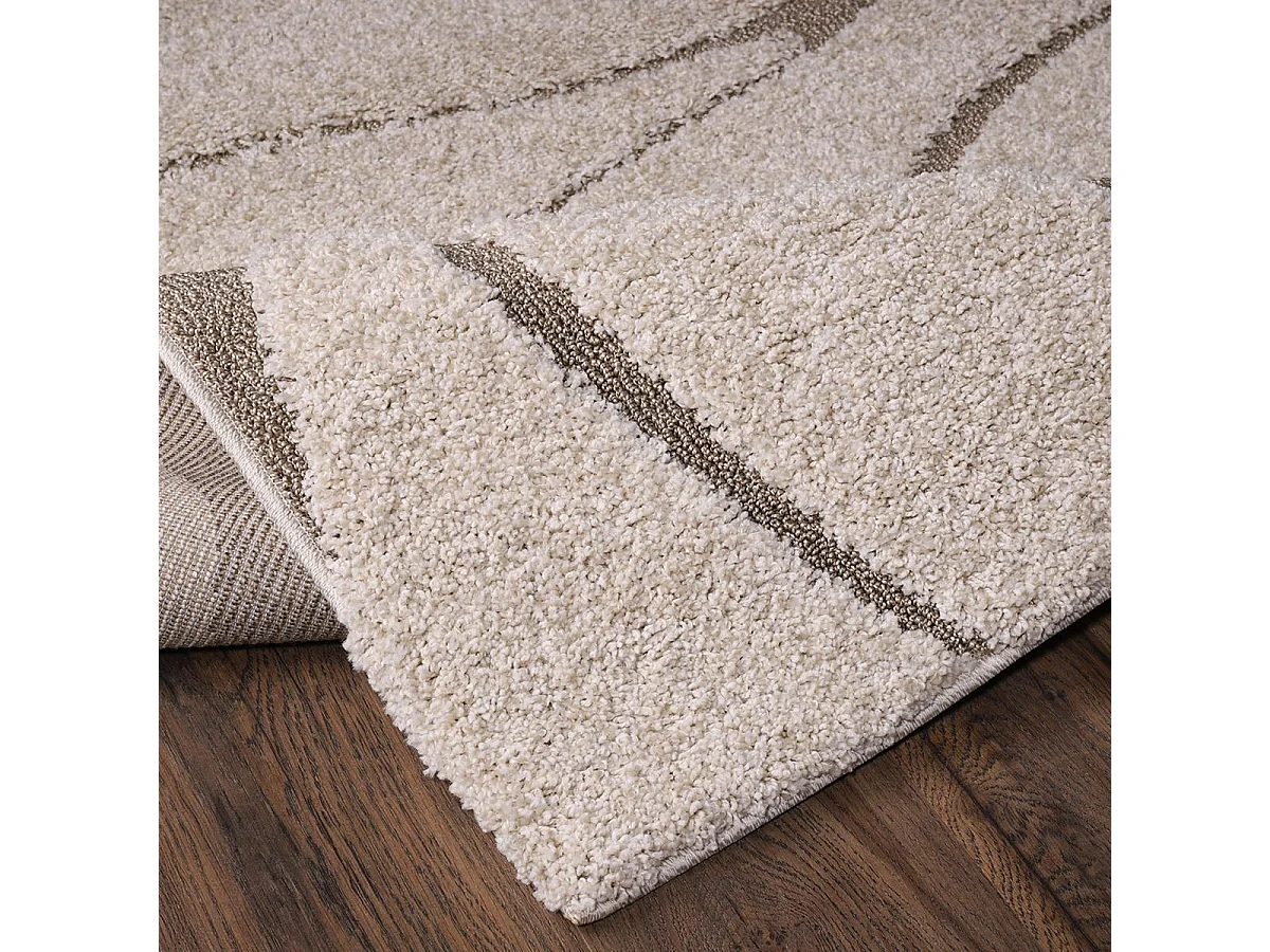 Tappeto Shaggy 80x150 rettangolo intrecciato beige motivo geometrico POUDA