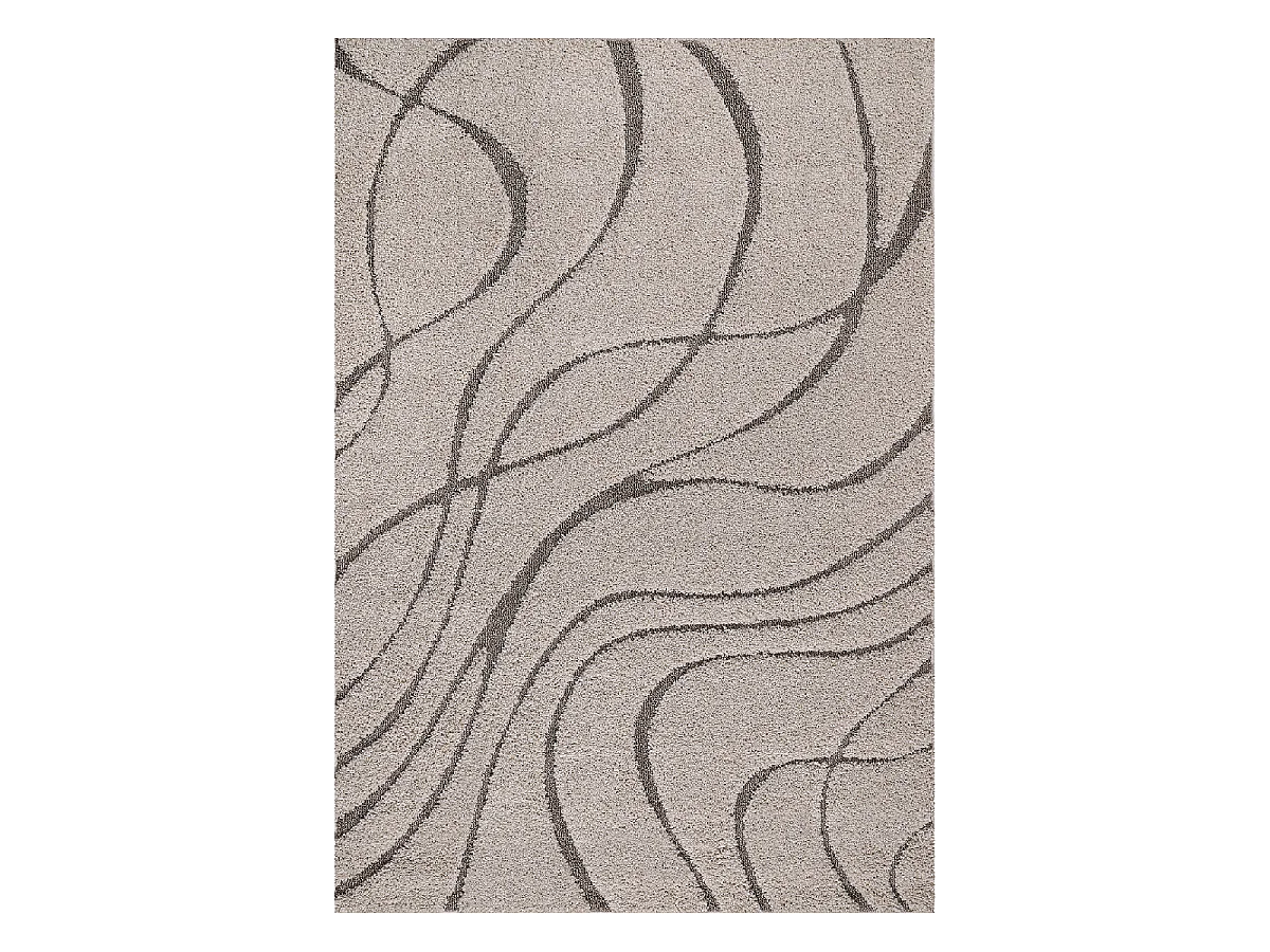 Tapis shaggy 80x150 rectangle tissé beige motif géométrique POUDA