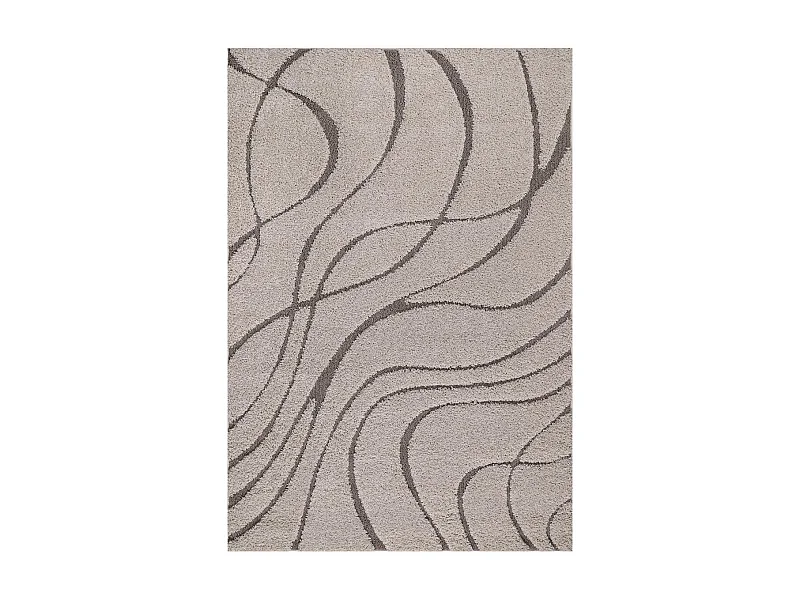 Tapis shaggy 80x150 rectangle tissé beige motif géométrique POUDA
