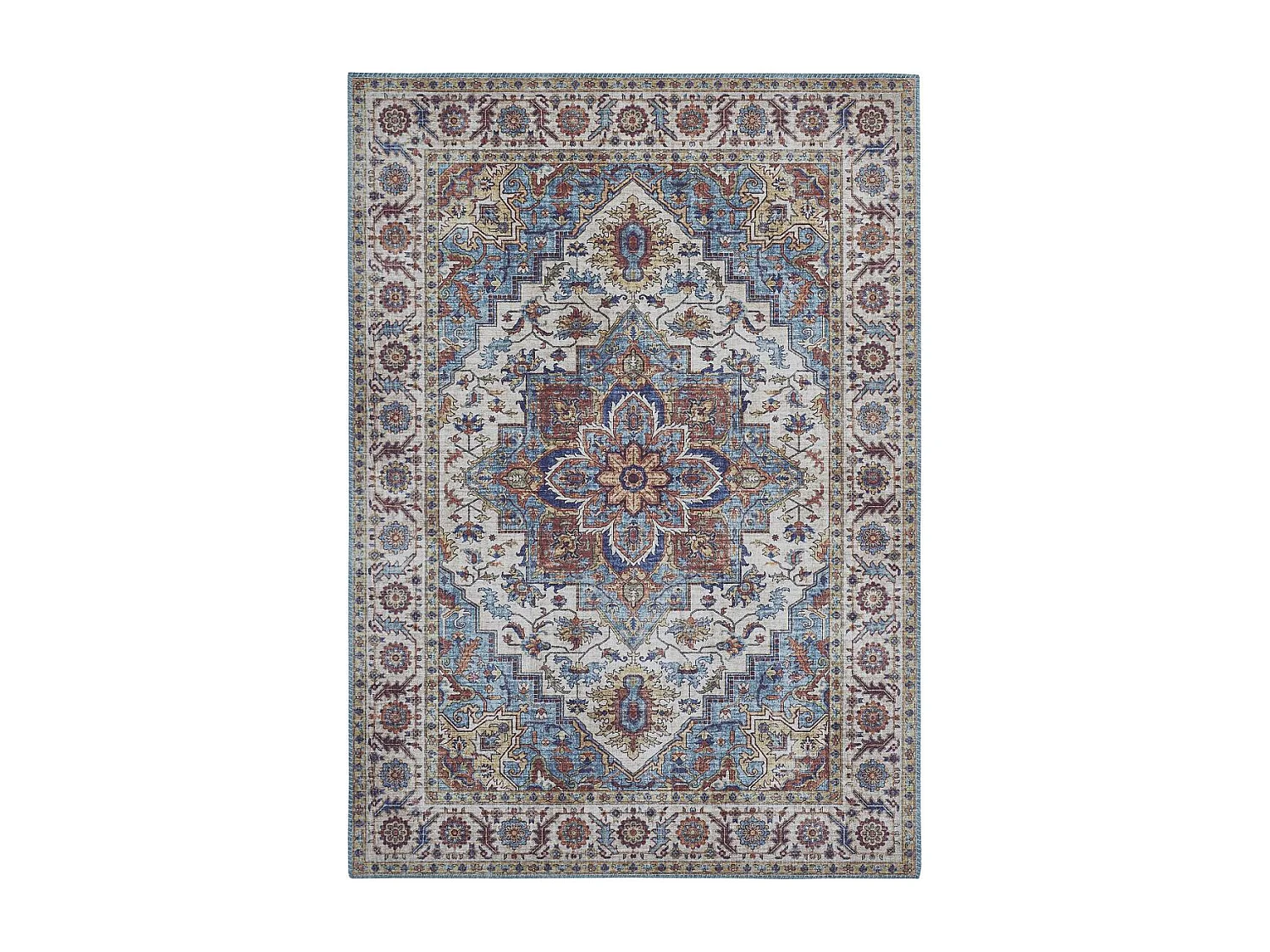 tapis chambre 120x170 tissé bleu et blanc rectangle motif oriental NIKEL