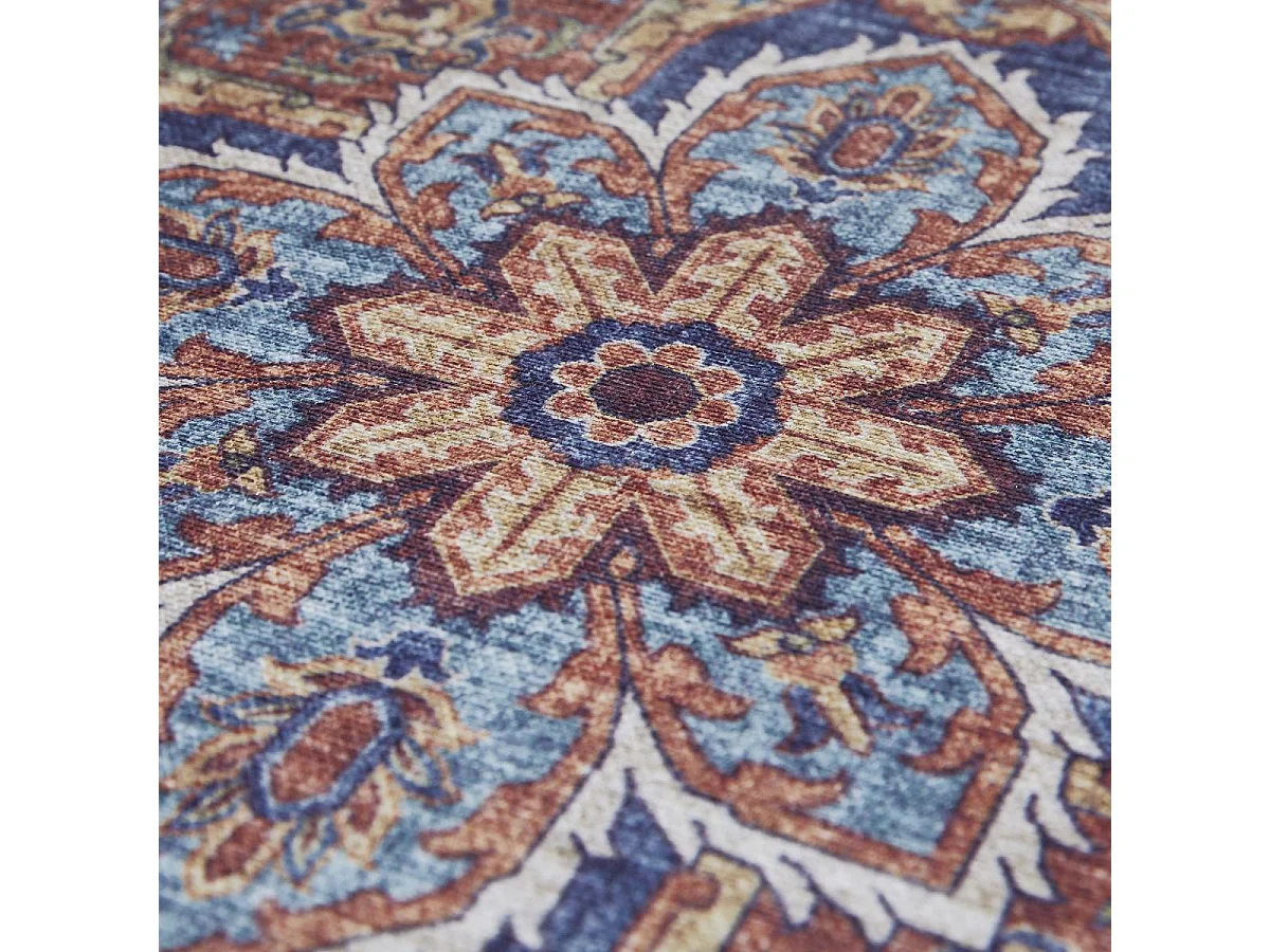 tapis chambre 120x170 tissé bleu et blanc rectangle motif oriental NIKEL