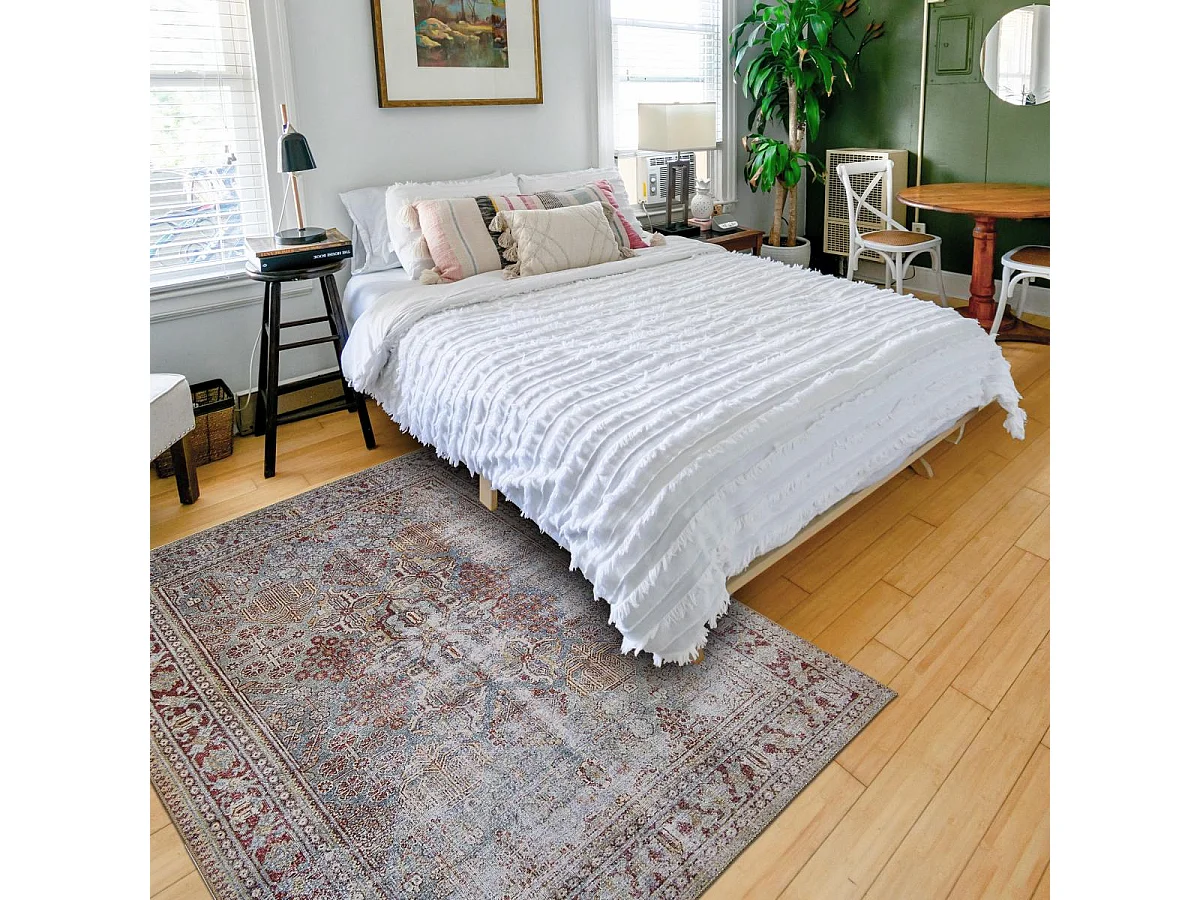 tapis chambre 120x170 tissé marron et gris rectangle motif faux uni NIKAL