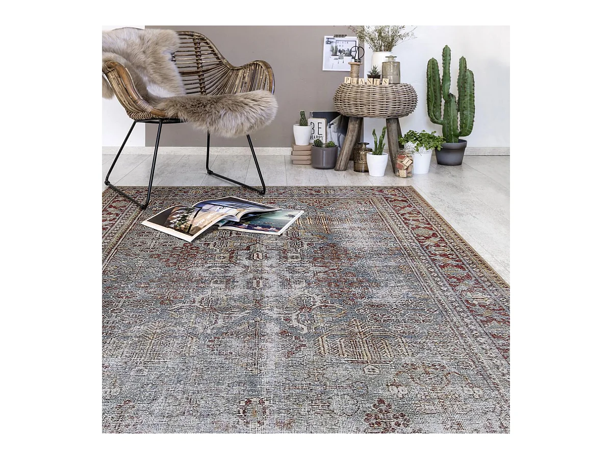 tapis chambre 120x170 tissé marron et gris rectangle motif faux uni NIKAL