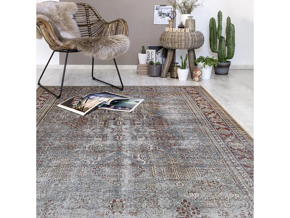 tapis chambre 120x170 tissé marron et gris rectangle motif faux uni NIKAL