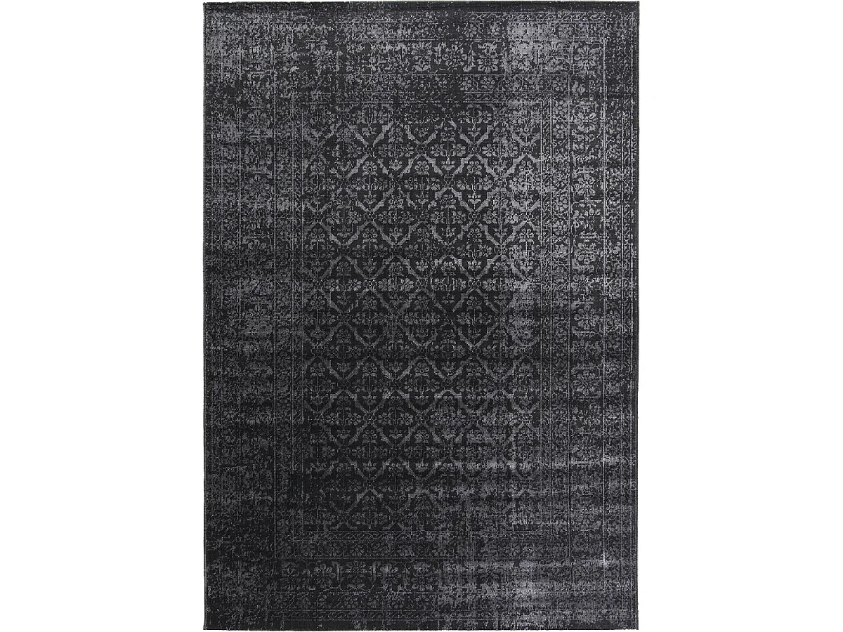 tapis salon 140x200 tissé noir rectangle motif faux uni NITOU 3