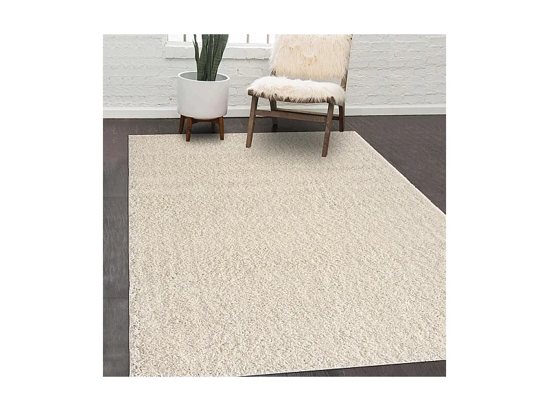 Tapis shaggy Ø200cm rond tissé crème motif uni LYN4 UNILA